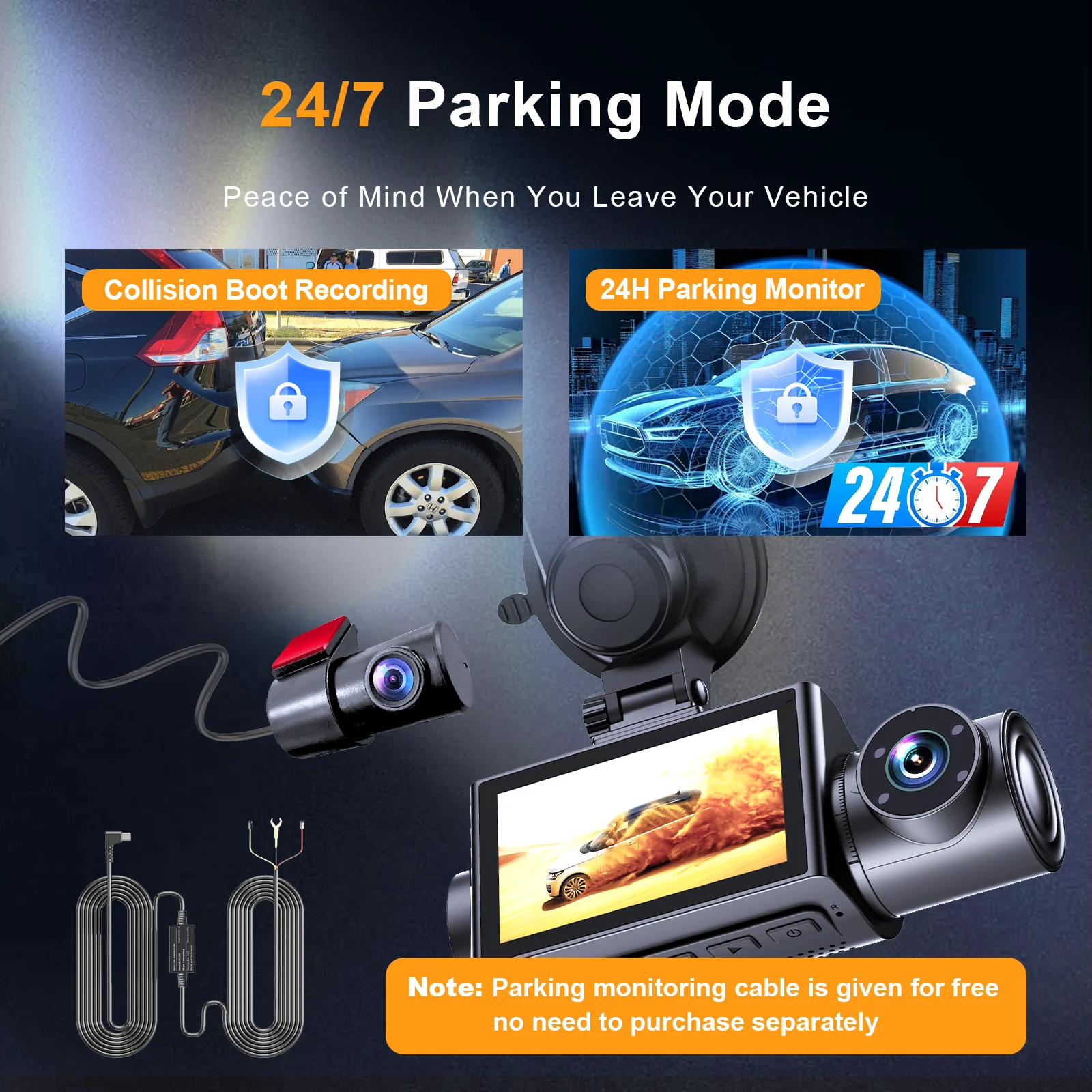 3 Channel 4K Dash Cam 5.8Ghz Wifi Dash Camera 4K+2K Front and Rear Inside Triple Car Camera Built-In GPS IR Night Vision Car DVR