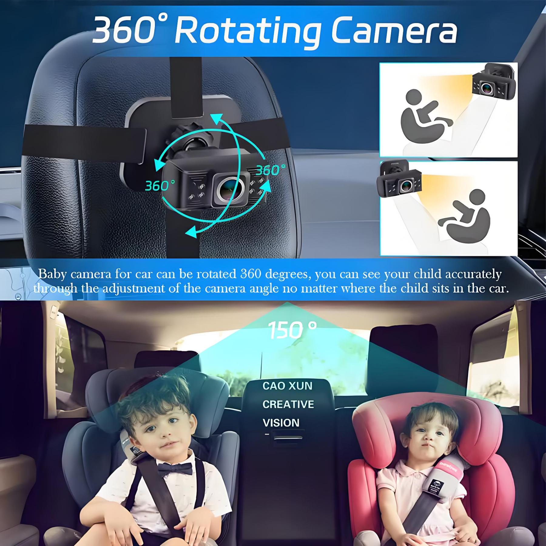Baby Car Camera 7 " 1080P FHD Dual Car Baby Mirror 360 Degree Rotating Backseat Camera for 2 Kids Clear Night Vision Easy Setup