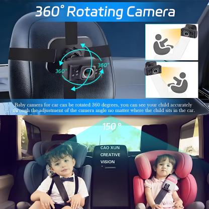 Baby Car Camera 7 " 1080P FHD Dual Car Baby Mirror 360 Degree Rotating Backseat Camera for 2 Kids Clear Night Vision Easy Setup