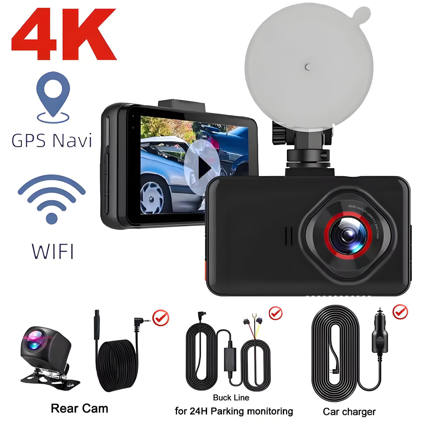 4K WIFI Dual Camera Dash Cam for Cars HD Front and Rear Car DVR GPS Vi