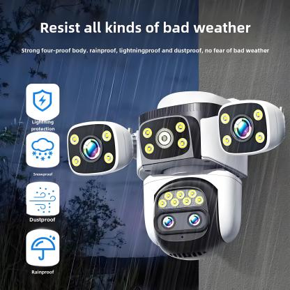 10K 20MP Four Screen Four Lens Outdoor WiFi Camera 10X Zoom PTZ 360° Security Protection Camera Auto Tracking CCTV Surveillance