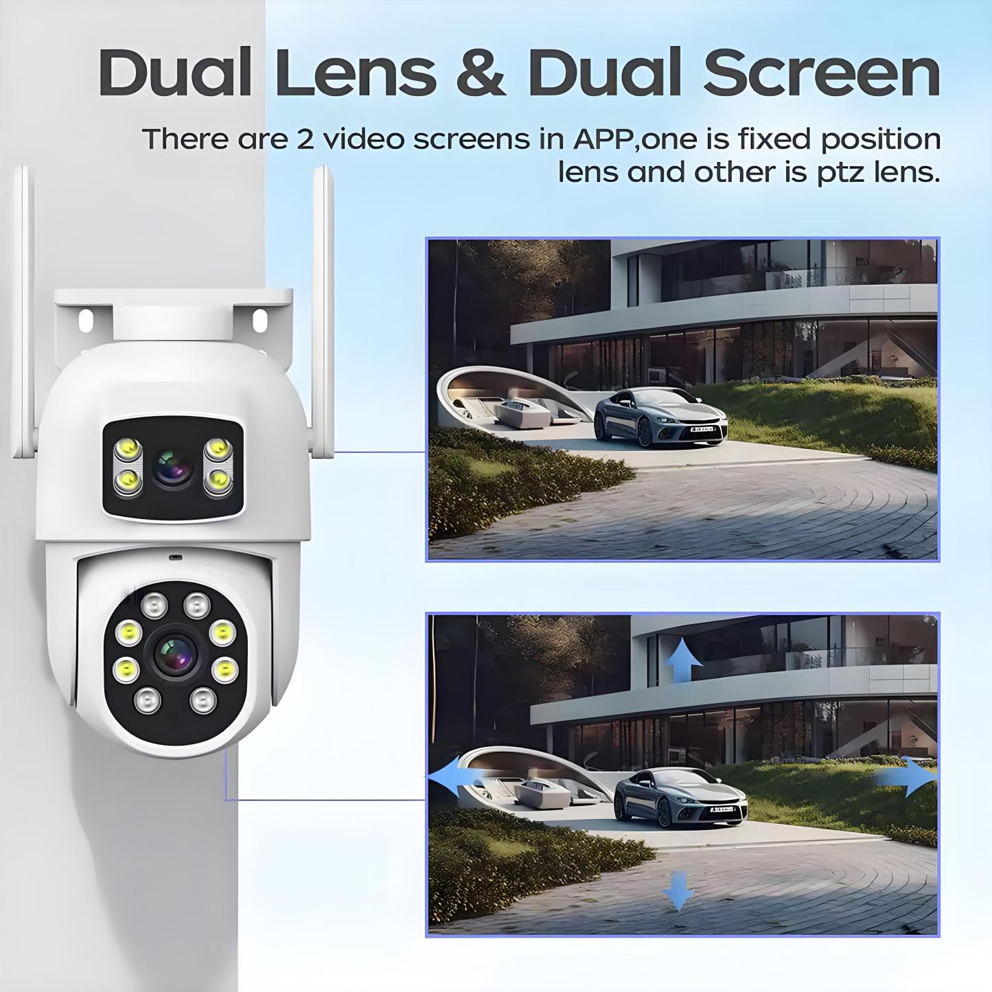 4K Dual Lens Wifi Camera Outdoor 10X Zoom Dual Screen PTZ Security Camera Auto Motion Detection Video Surveillance