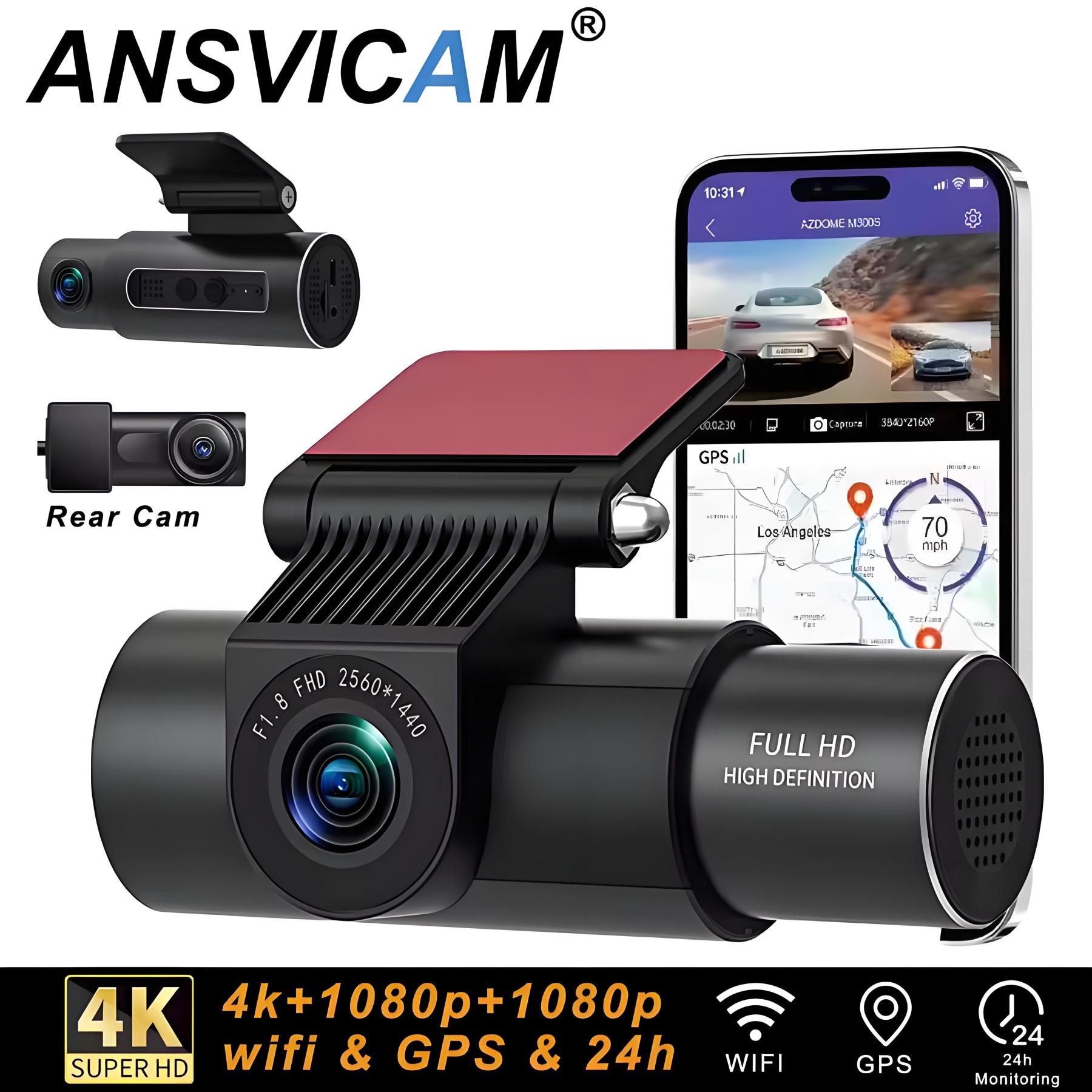  4K Car DVR 3-Channel Dash Cam Front Inside Rear View GPS WIFI Black Box for Cars Video Recorder Camera Car Accessories