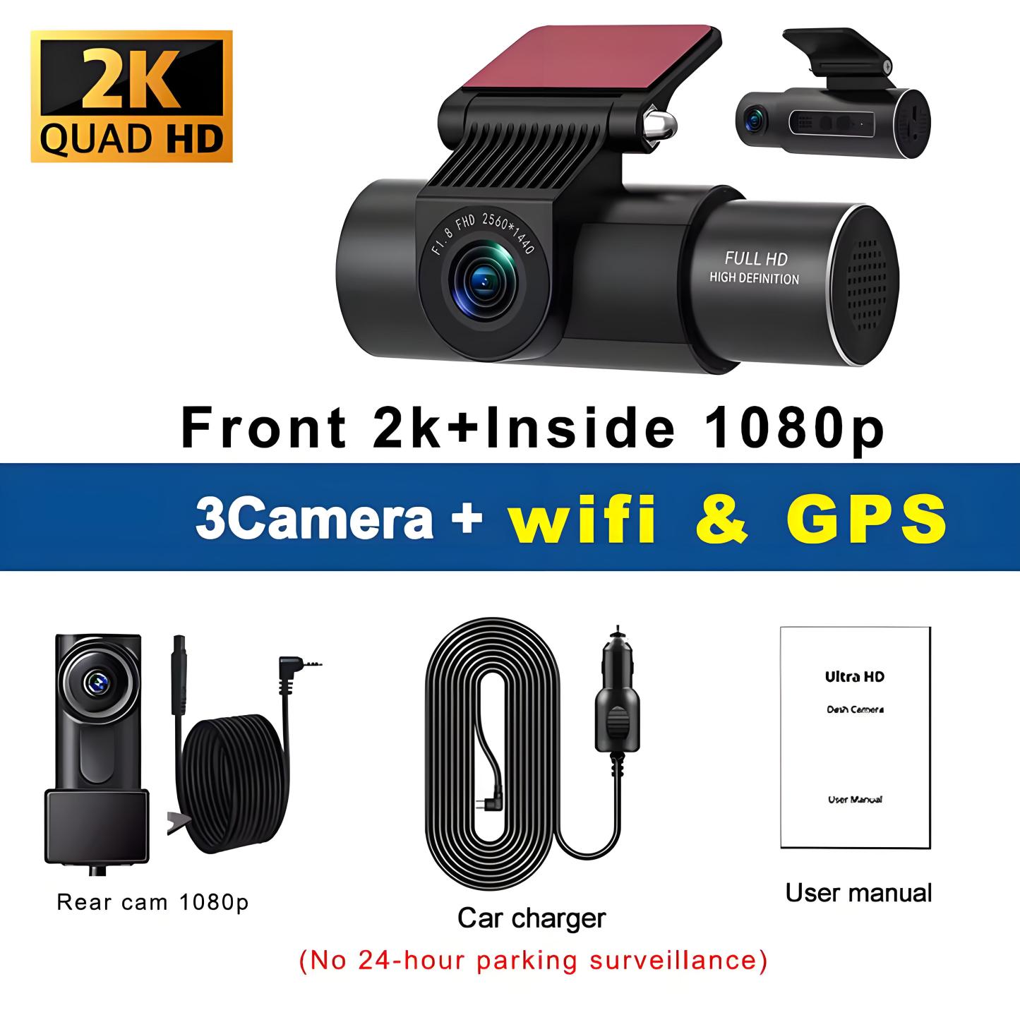 4K 3-Channel Car DVR WIFI Dash Cam Front Inside Rear View GPS Black Box for Cars Video Recorder Camera Car Accessories