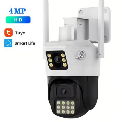 4K 8MP Tuya Dual Lens Outdoor Wifi Camera PTZ HD Dual Screen IR Night Vision Security Cam Auto Tracking Monitoring Surveillance