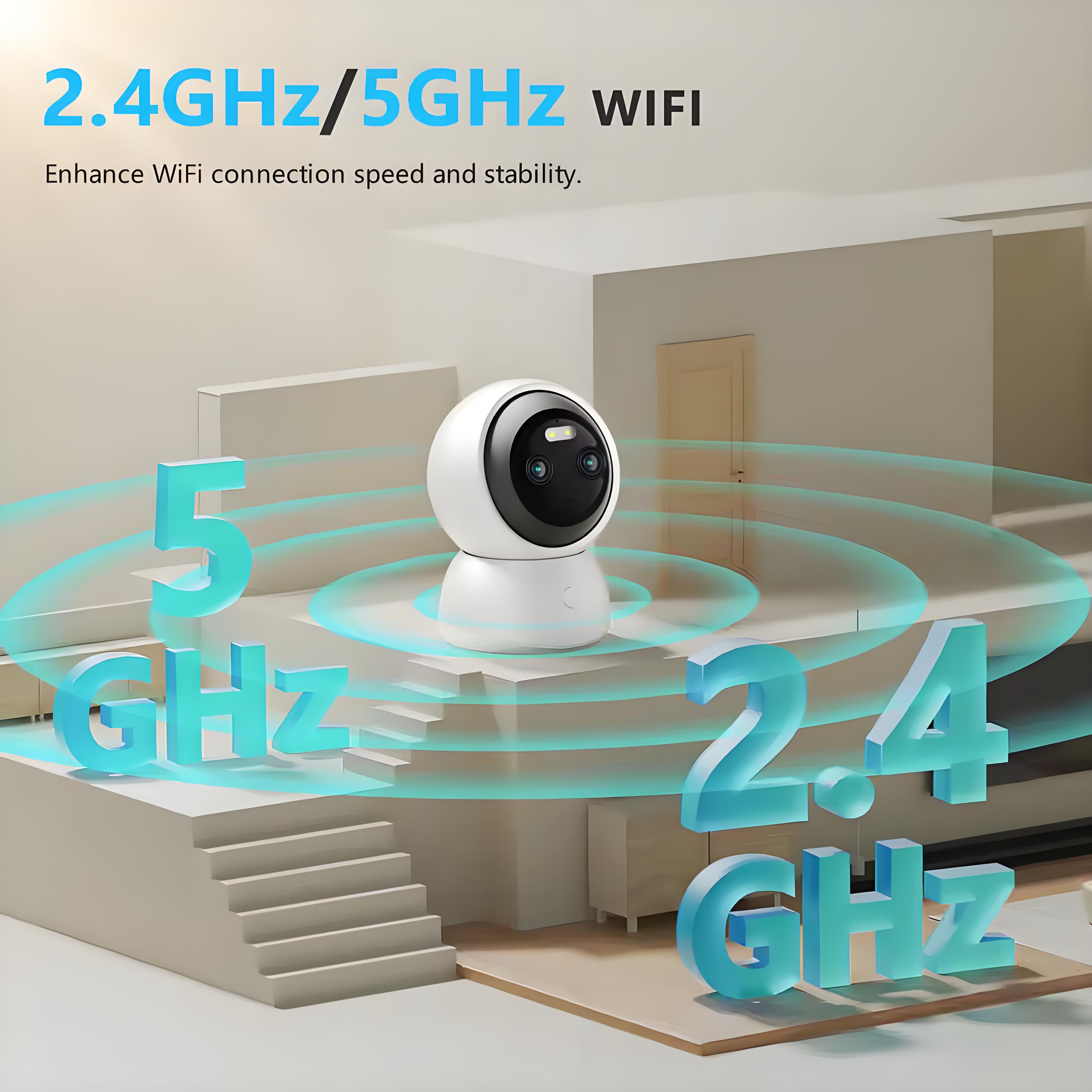 5G Wifi Dual Lens Camera Indoor 2K One-Touch-Call Baby Monitor Two Way Talk Security IP Camera with Alexa AI Motion Detection