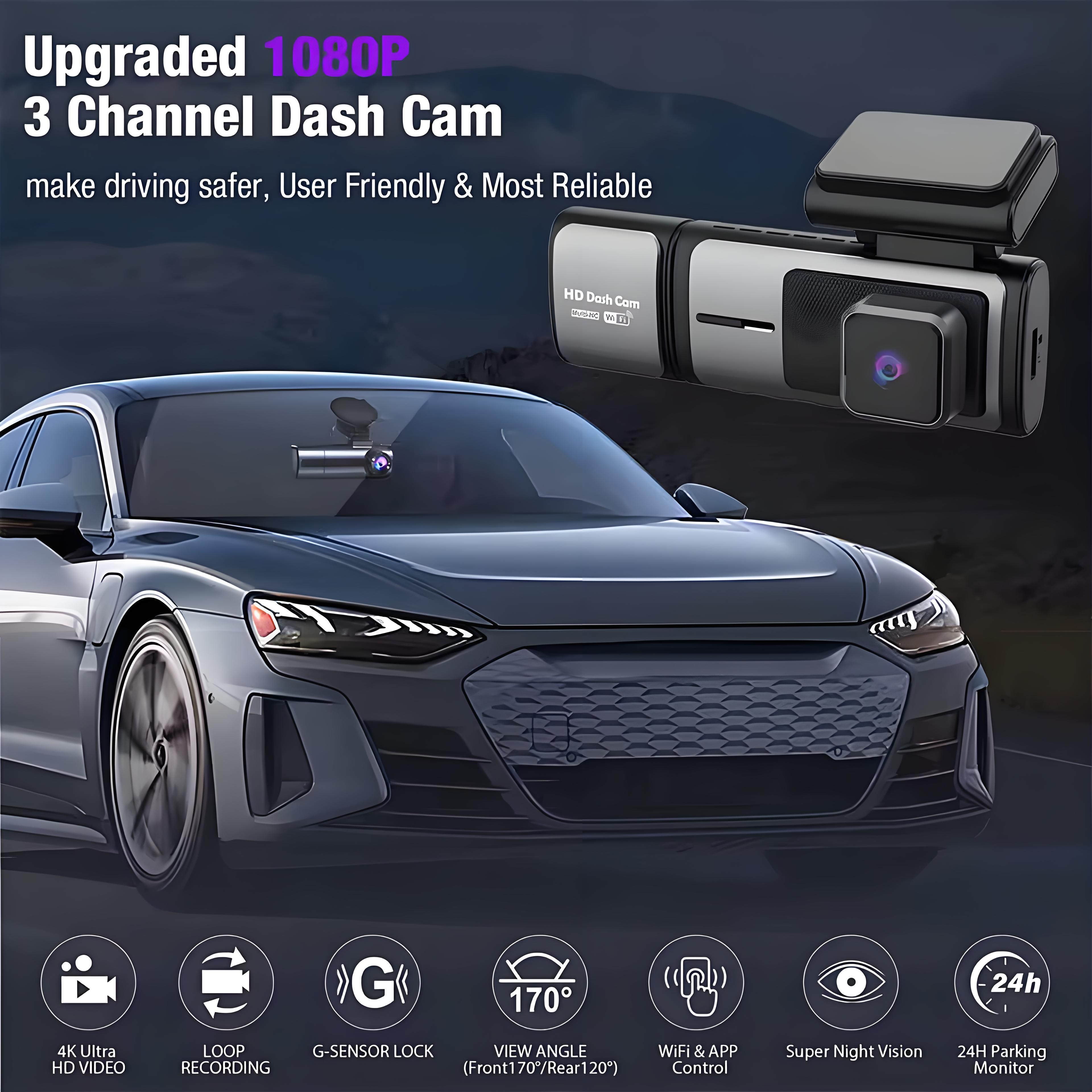 3 Channel Car DVR HD 1080P 3 Len Inside Vehicle GPS Dash Cam Three Way Camera DVR Recorder 24H Parking Monitor Dashcam Camcorder