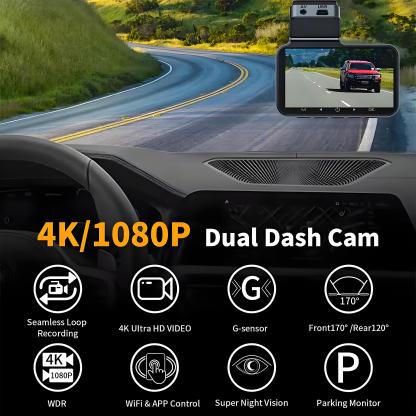 2 Channel Car DVR UHD 4K Dual Channel Dash Cam Front and Rear Camera 1080P DVRs Recorder Video Registrator GPS Dashcam Camcorder