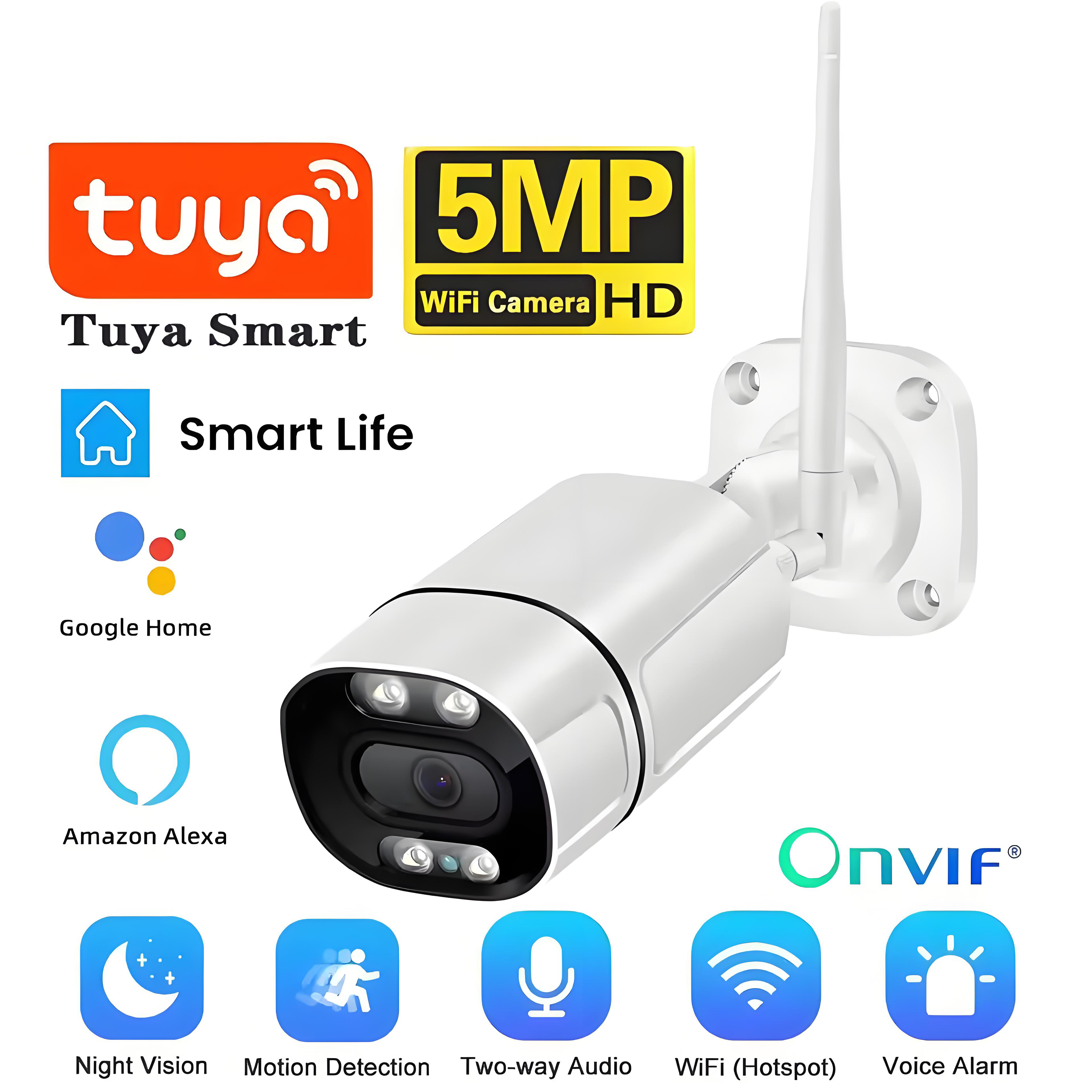 Tuya 5MP Wifi IP Camera Outdoor Wireless CCTV Bullet Security Camera Ai Human Detect HD Color IR Night Vision Audio Surveillance