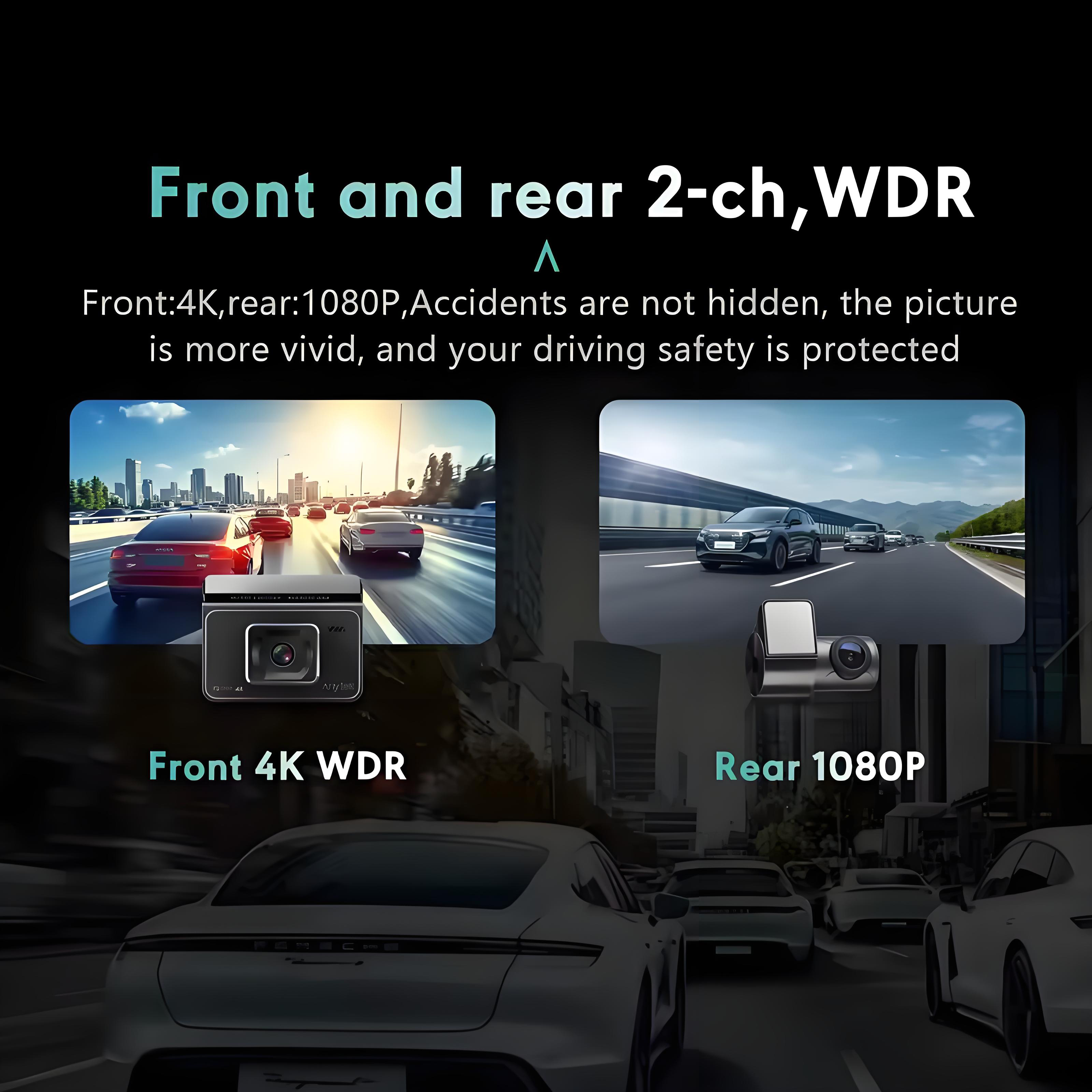 2 Channel 4K Dashcam GPS Wifi Car DVR Camera Video Recorder Front and Rear HD 1080P Dual Lens Dash Camera 24H Parking Monitoring