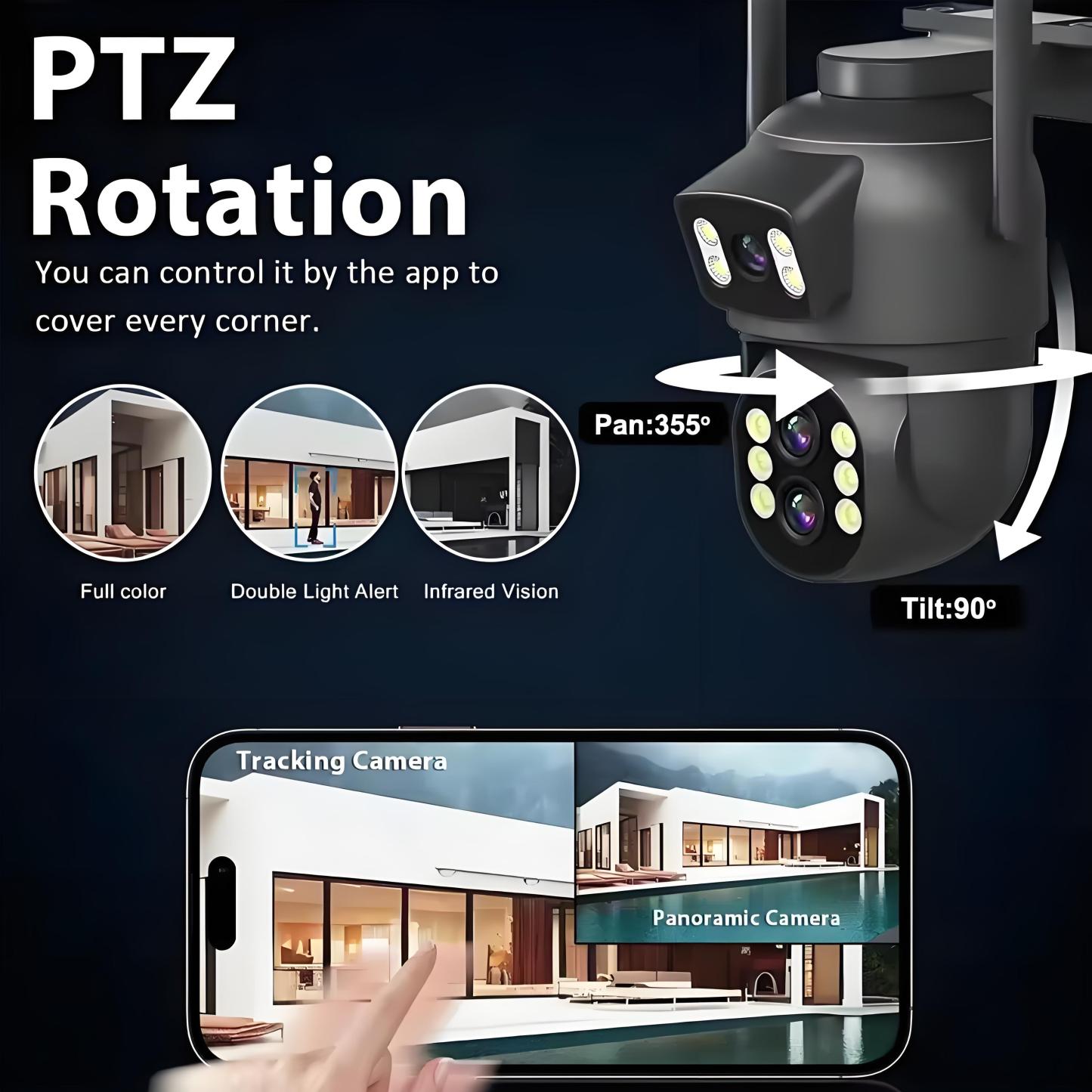 12MP Dual Lens WiFi Camera Outdoor 10x Zoom 4K Dual Screen PTZ Camera PIR Auto Tracking Security-protection Video Surveillance