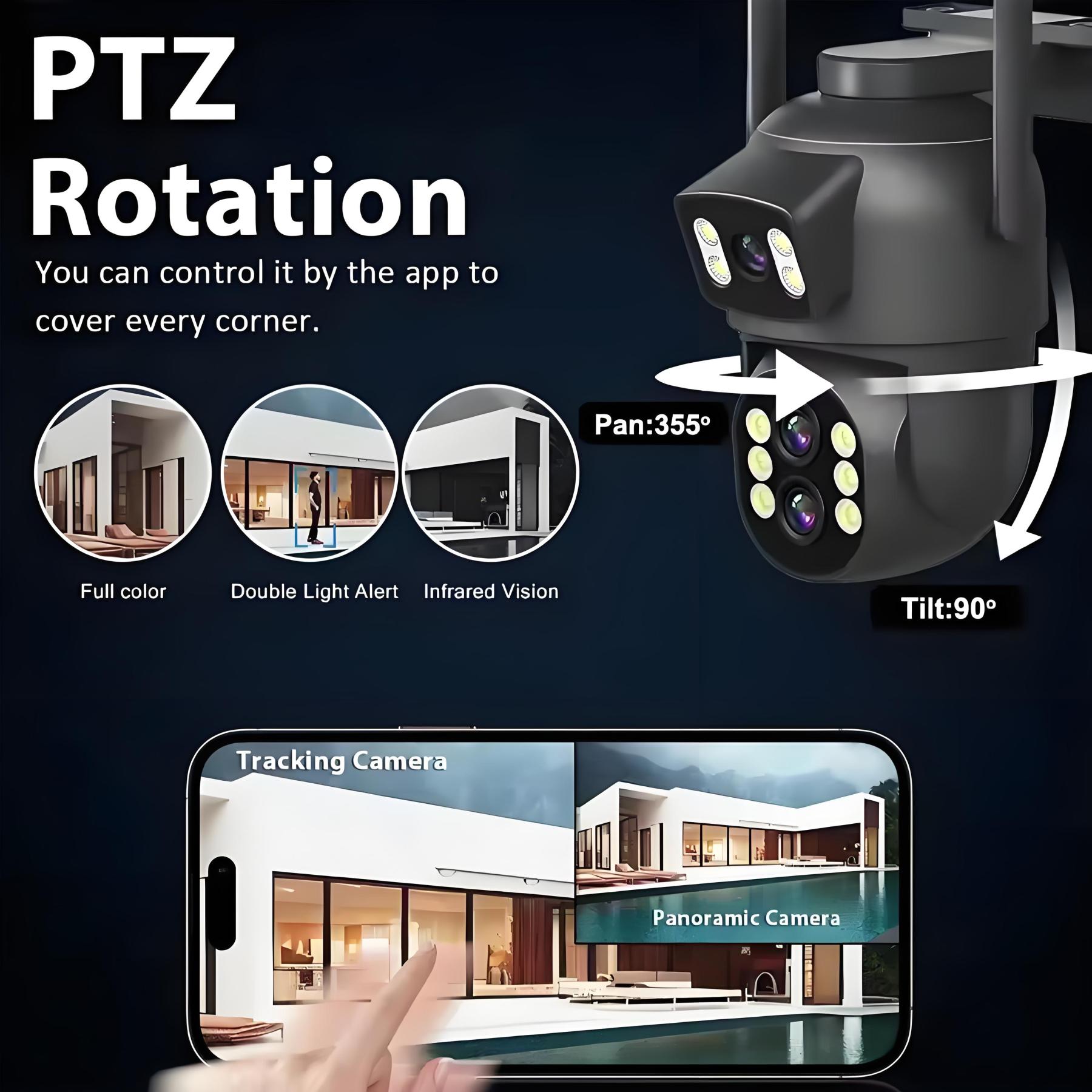 12MP Dual Lens WiFi Camera Outdoor 10x Zoom 4K Dual Screen PTZ Camera PIR Auto Tracking Security-protection Video Surveillance