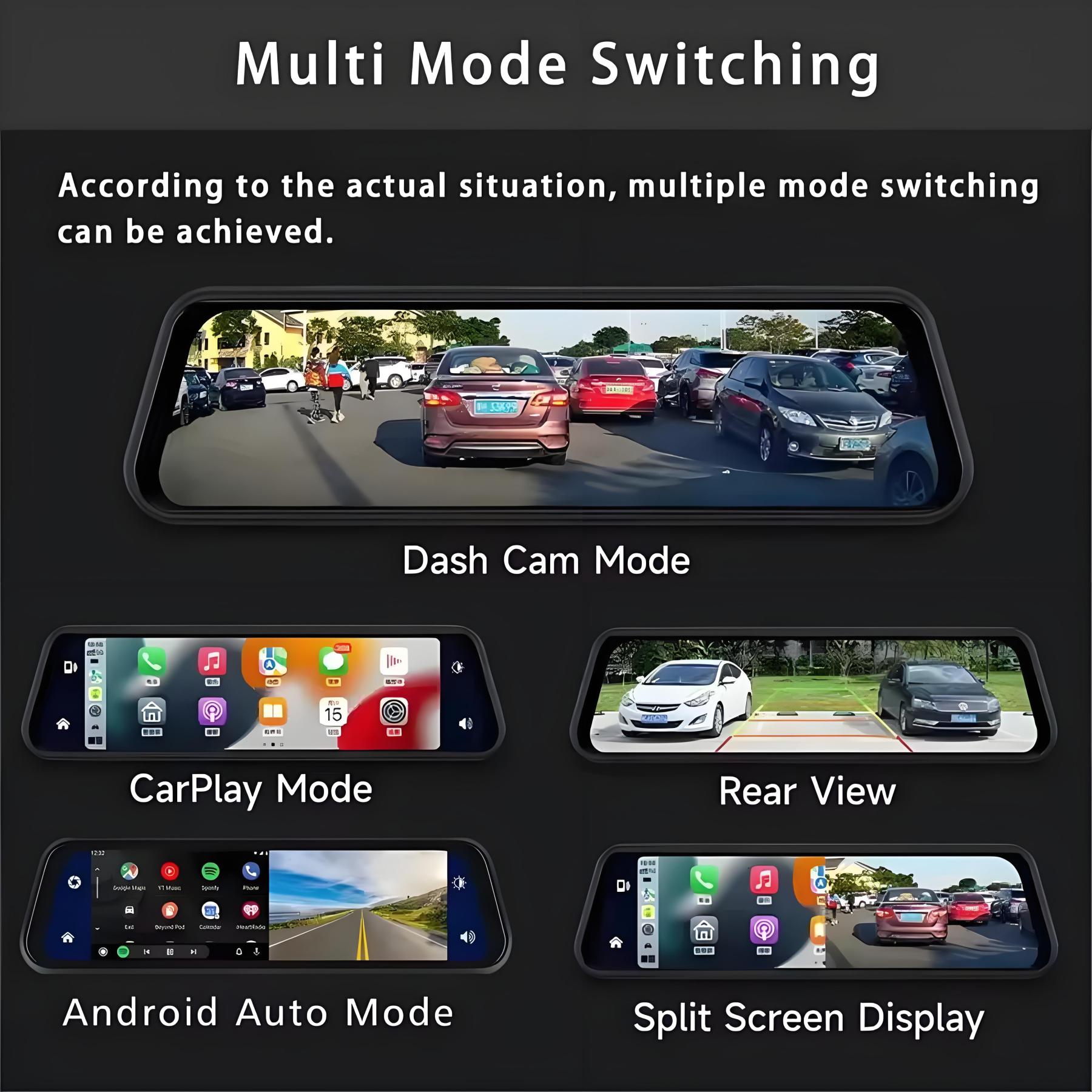 UHD 4K Mirror Dual Lens Camera Car DVR Carplay & Android Auto 2CH Dash Cam Touch Screen Video Recorder Rearview Drive Dashcam