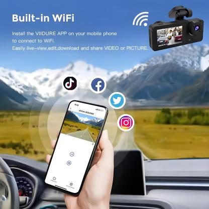 3 Channel Car DVR Camera Dash Cam HD 1080P 3-Lens Front /Rear /Inside Triple Wifi Car Camera Video Recorder Dashcam Camcorder