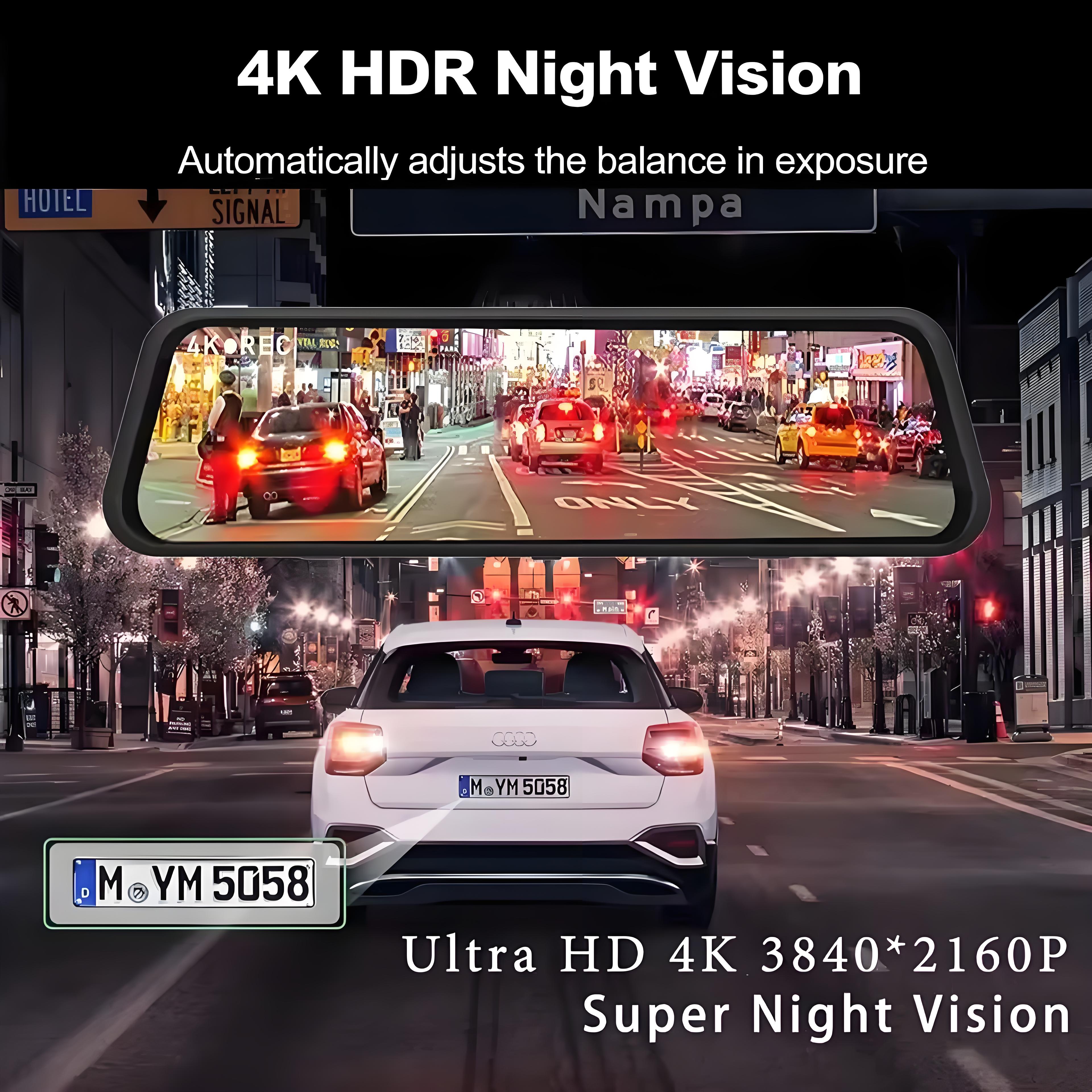 UHD 4K Mirror Dual Lens Camera Car DVR Carplay & Android Auto 2CH Dash Cam Touch Screen Video Recorder Rearview Drive Dashcam