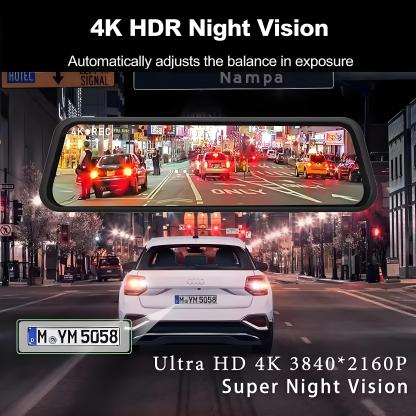 UHD 4K Mirror Dual Lens Camera Car DVR Carplay & Android Auto 2CH Dash Cam Touch Screen Video Recorder Rearview Drive Dashcam