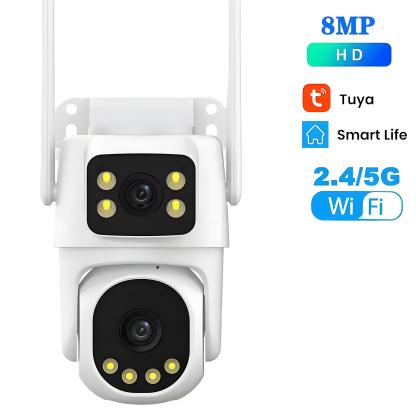 4K Tuya PTZ Dual Lens Camera 5G Wifi Outdoor 8x Zoom Security Camera 8MP Dual Screen Video Full Color Night Vision Surveillance