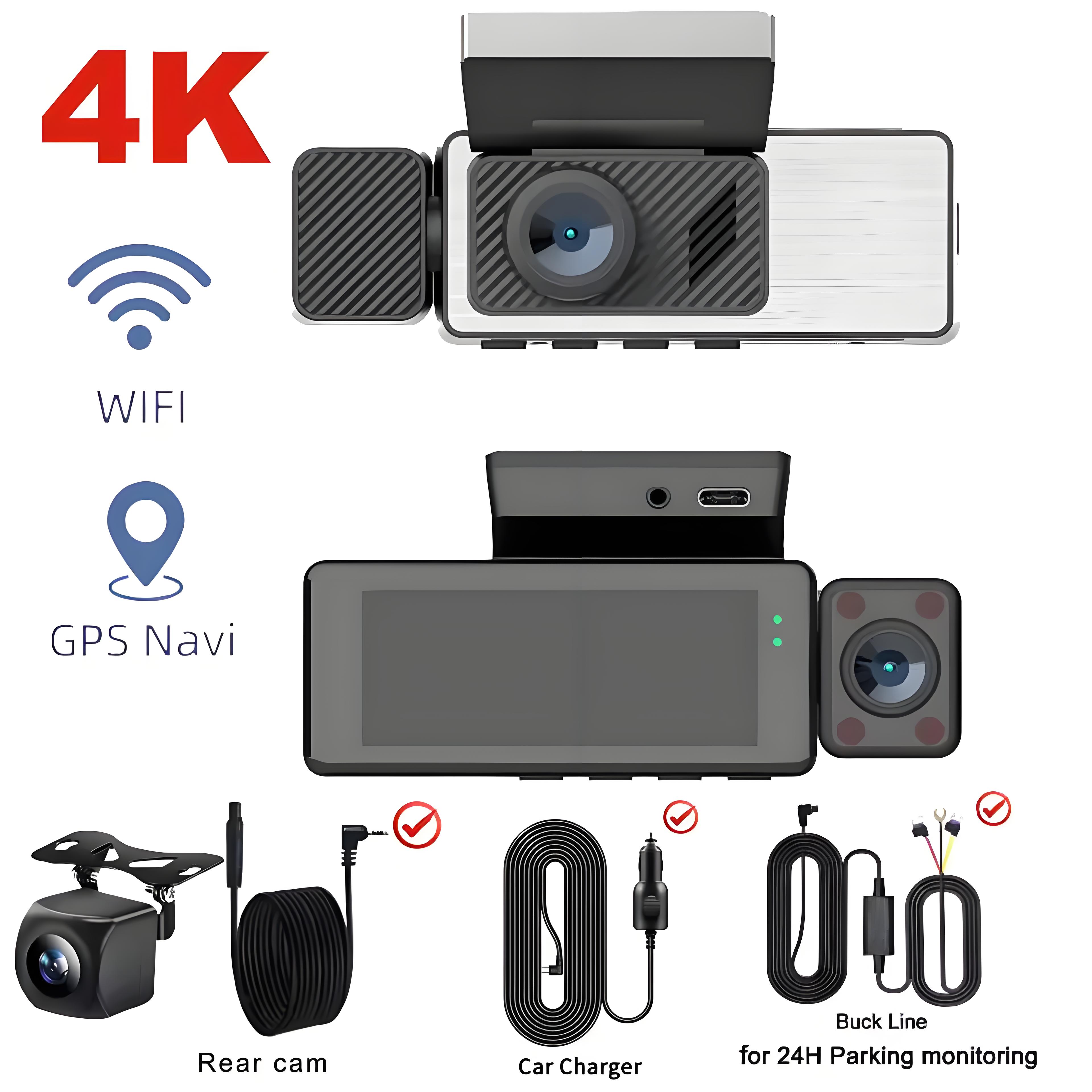 4K Car DVR 3-Channel Dash Cam Front Inside Rear View GPS WIFI Black Box 3 Lens Dash Cam Video Recorder Camera Car Accessories