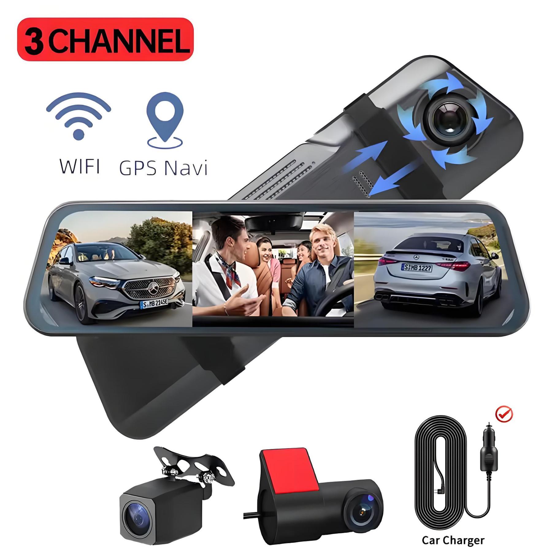 10 Inch 3 Channel Car DVR Wifi GPS Three Way Rearview Mirror Dash Cam Car Camera HD 1080P Video Registrator 24h Parking Monitor