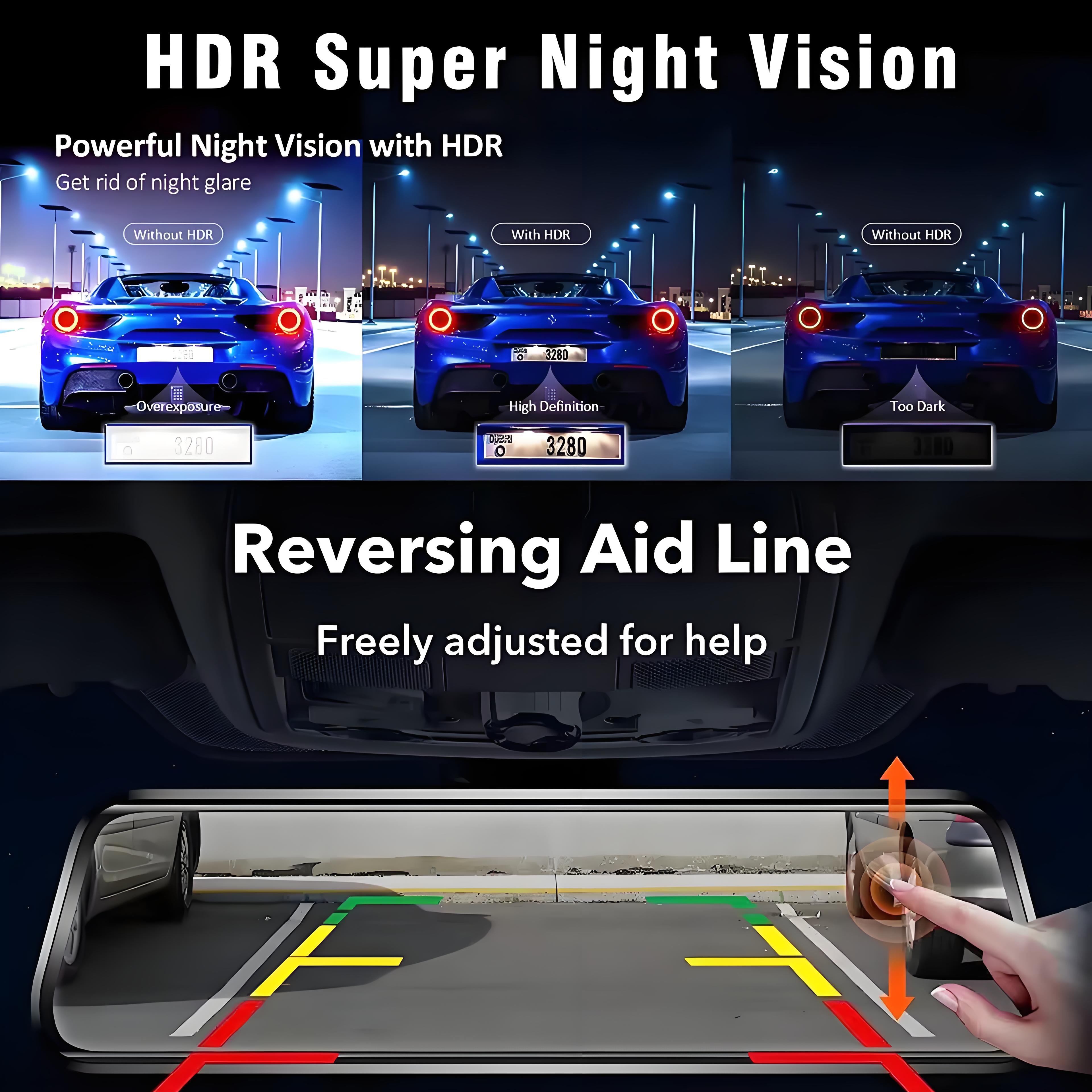 10 Inch 3 Channel Car DVR Wifi GPS Three Way Rearview Mirror Dash Cam Car Camera HD 1080P Video Registrator 24h Parking Monitor