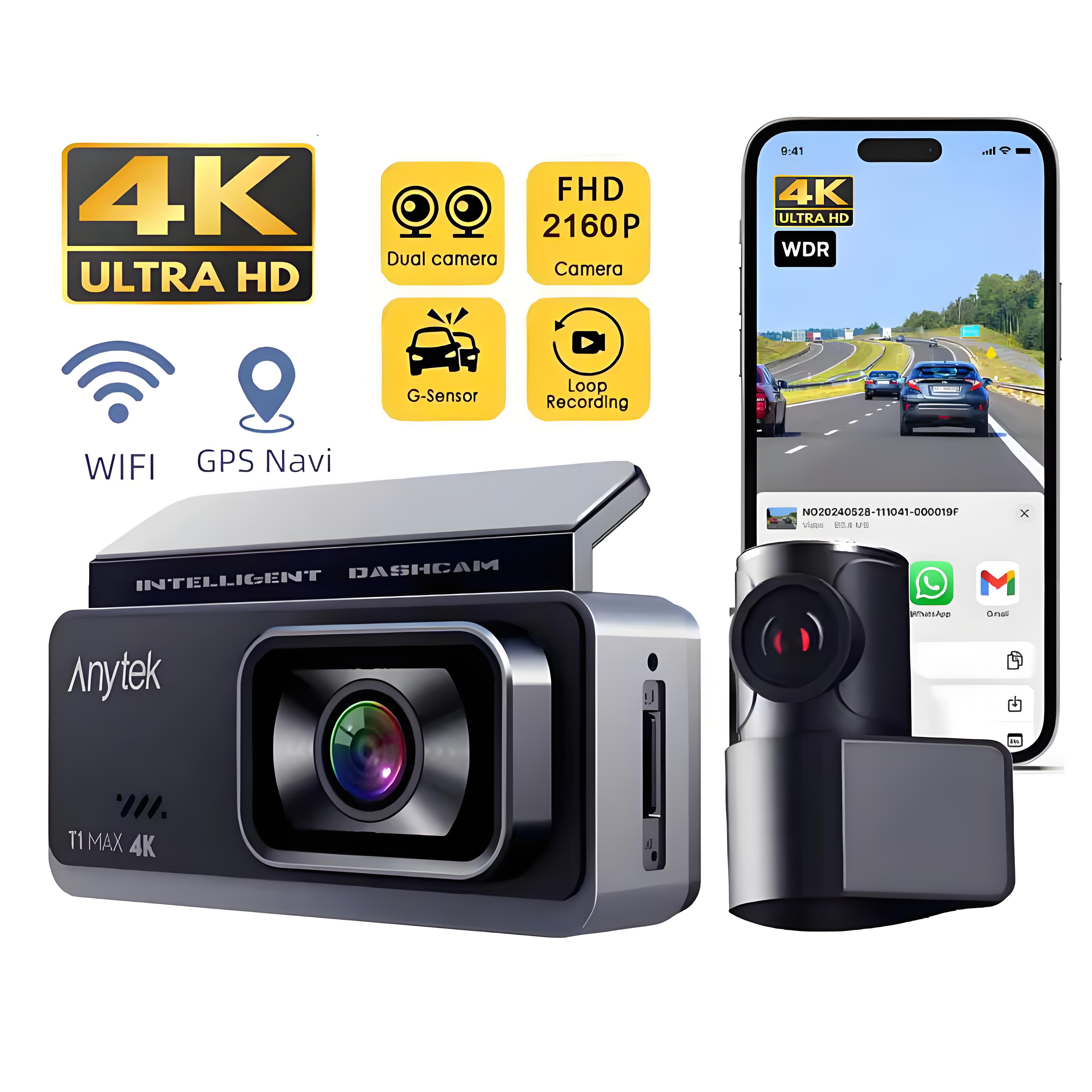 4K Dual Lens Car DVR GPS Dash Cam Front and Rear Car Camera HD 1080P Night Vision 24H Parking Monitoring Dashcam Video Recording