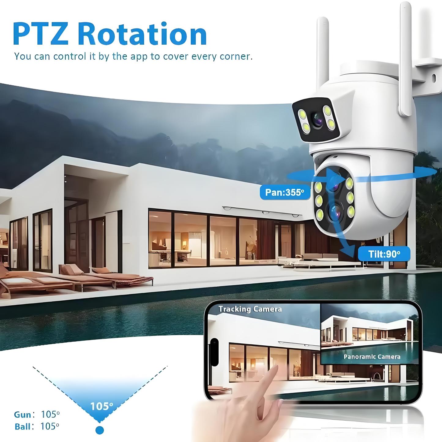 12MP Wifi Dual Lens Outdoor Camera 10X Zoom HD Dual Screens PIZ IP Camera Night Vision Security Protection Câmera P6Slite APP