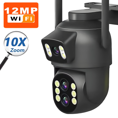 12MP Wifi Dual Lens Outdoor Camera 10X Zoom HD Dual Screens PIZ IP Camera Night Vision Security Protection Câmera P6Slite APP