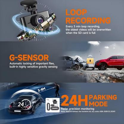 4 Channel Car DVR Dash Camera Wi-Fi GPS Car Camera 360 Dash Cam Front and Rear Inside Left Right 3k*1080P 4 Lens Video Recorder