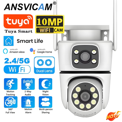 10MP Tuya Wifi PTZ Camera 4K Dual Lens Dual Screen Security Camera IR Human Detection Outdoor Wireless Surveillance 10X Zoom Cam