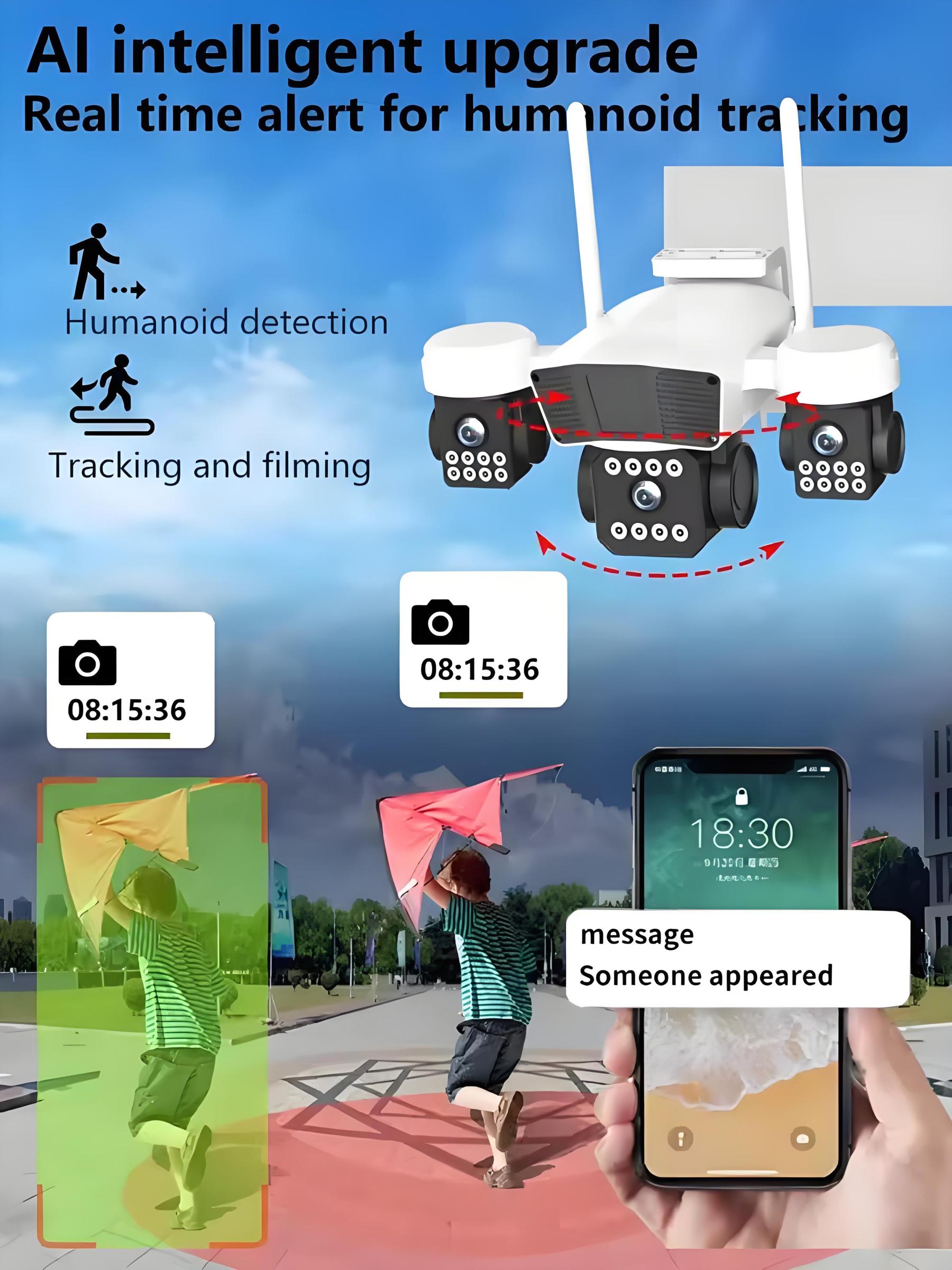 Three Lens PTZ IP Camera Outdoor 6K 12MP HD Three Screen WiFi Security Camera Auto Tracking Triple Screens Wireless CCTV Camera