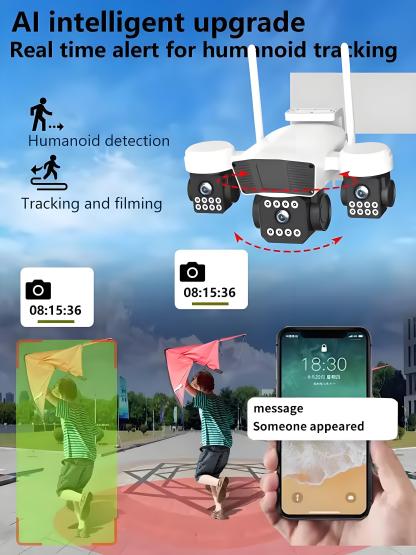 Three Lens PTZ IP Camera Outdoor 6K 12MP HD Three Screen WiFi Security Camera Auto Tracking Triple Screens Wireless CCTV Camera