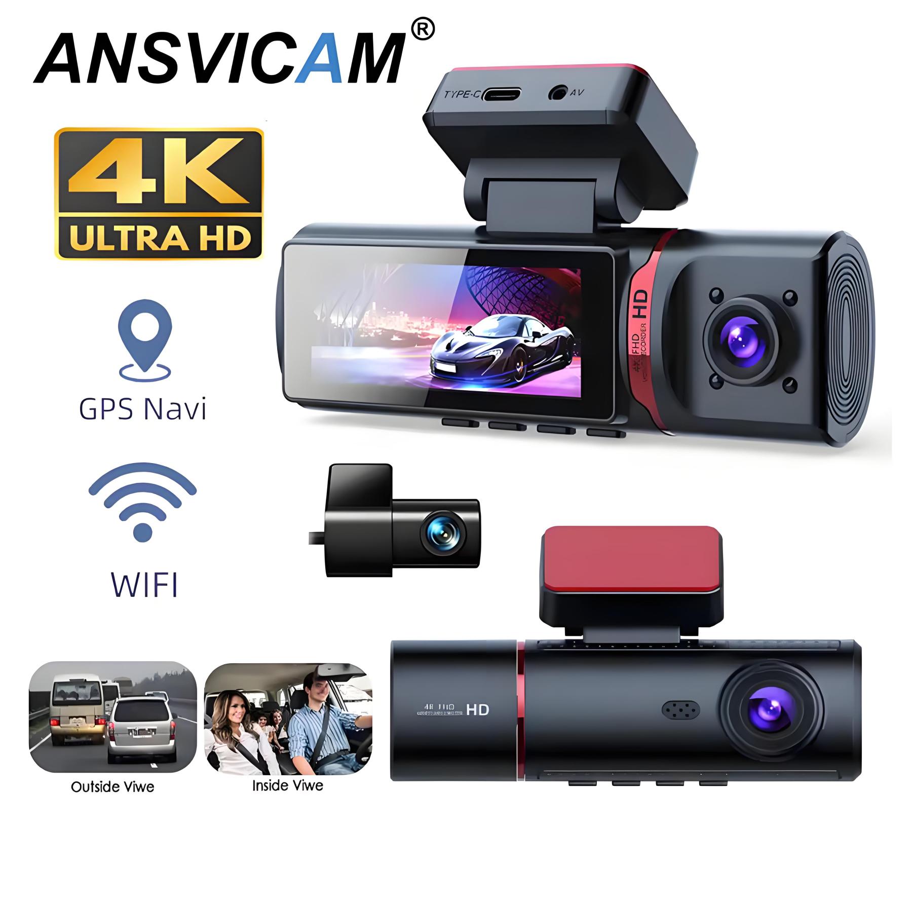 3 Channel Car DVR UHD 4K 3-Lens Inside Vehicle Dash Cam Three Way Camera DVRs Recorder Video Registrator GPS Dashcam Camcorder