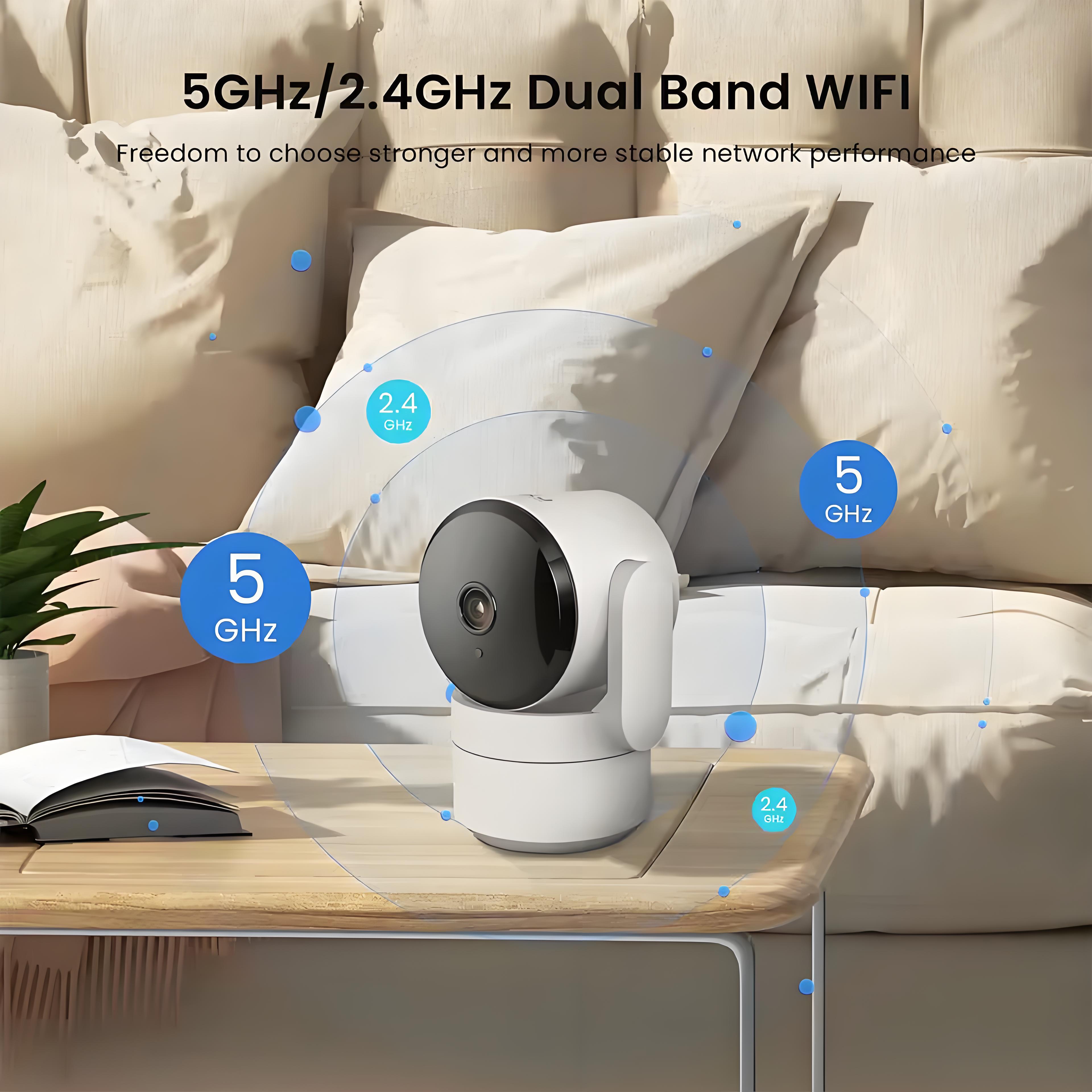 2K 5G/2.4G Wi-Fi Indoor Security Camera HD 360-Degree Pan Baby Pet Monitor IP Camera 2-Way Audio Home Security Surveillance