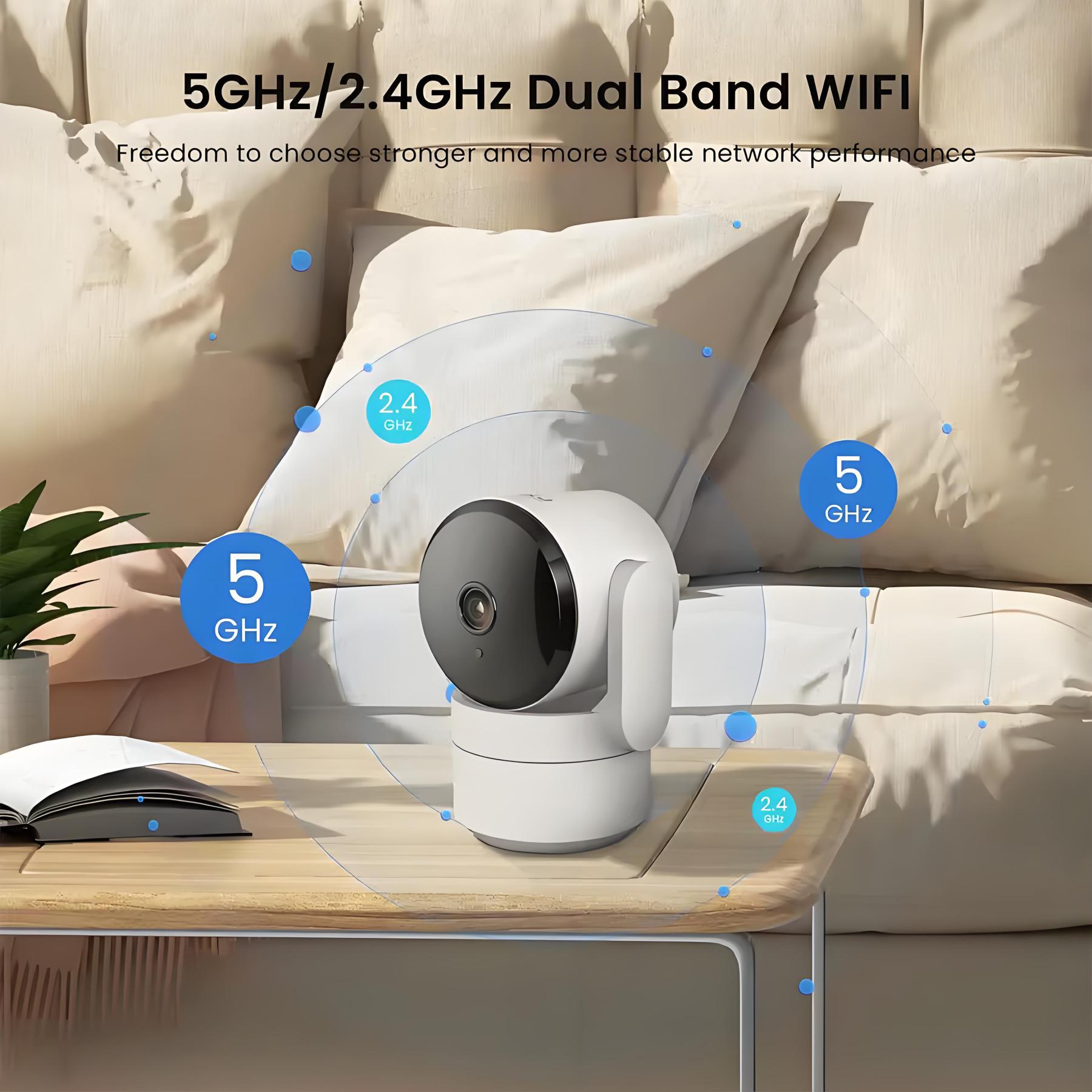 2K 5G/2.4G Wi-Fi Indoor Security Camera HD 360-Degree Pan Baby Pet Monitor IP Camera 2-Way Audio Home Security Surveillance