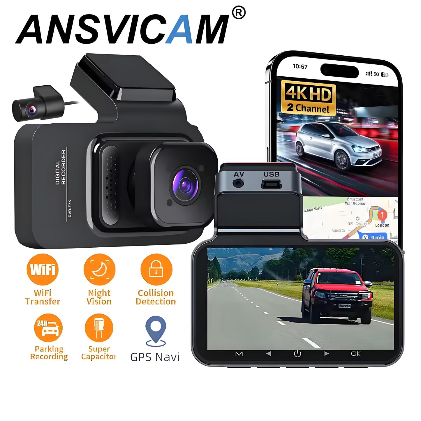 2 Channel Car DVR UHD 4K Dual Channel Dash Cam Front and Rear Camera 1080P DVRs Recorder Video Registrator GPS Dashcam Camcorder