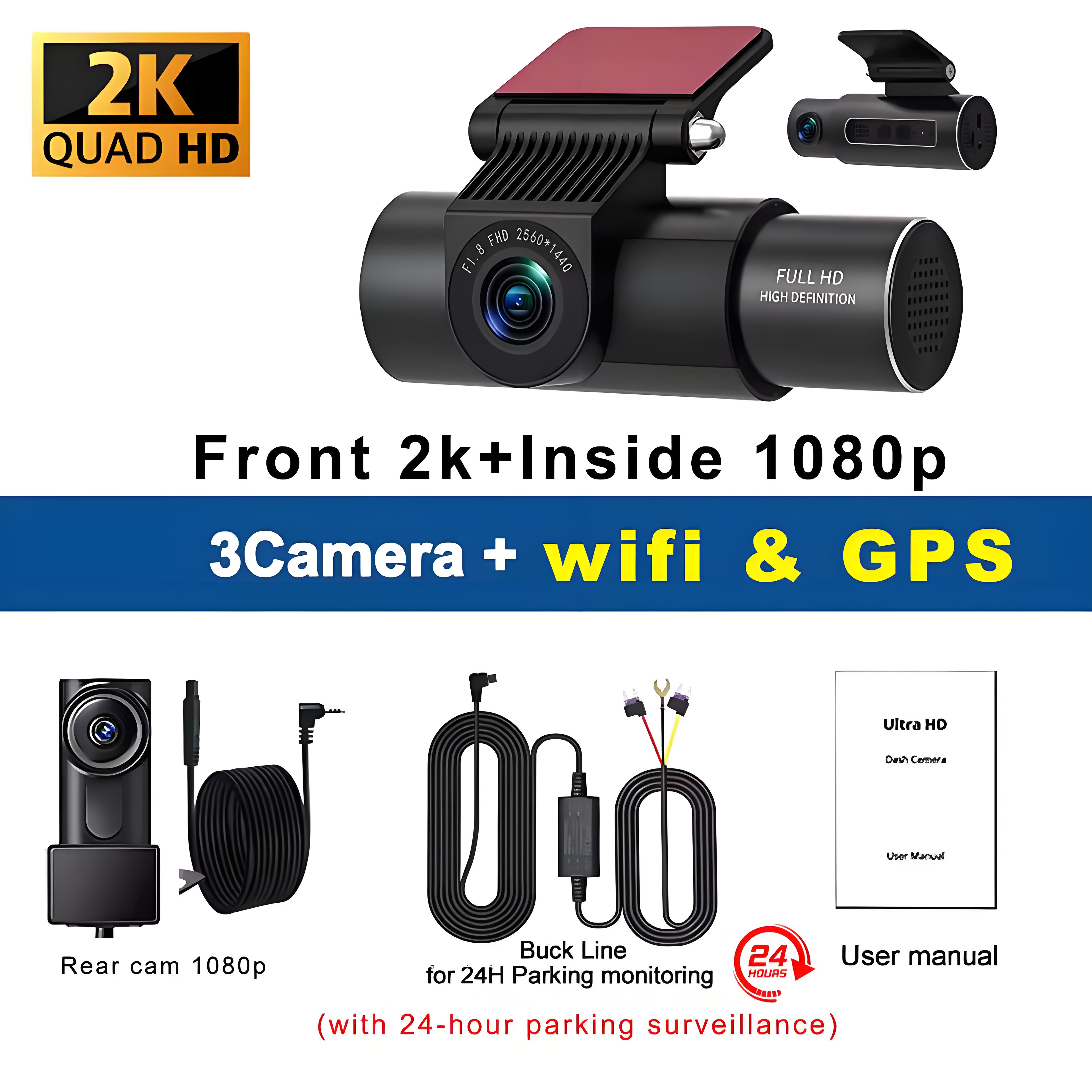 4K 3-Channel Car DVR WIFI Dash Cam Front Inside Rear View GPS Black Box for Cars Video Recorder Camera Car Accessories