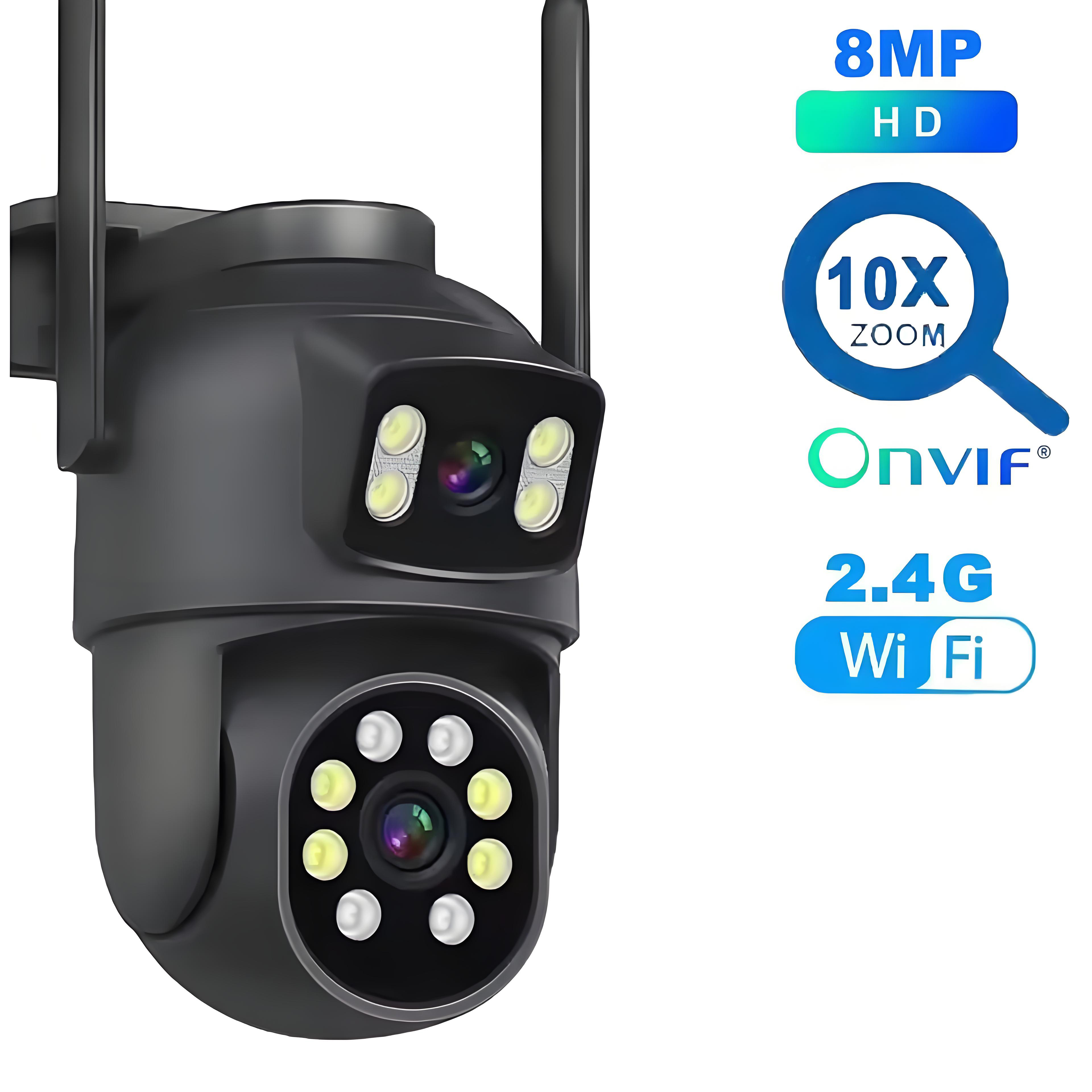 4K Dual Lens Wifi Camera Outdoor 10X Zoom Dual Screen PTZ Security Camera Auto Motion Detection Video Surveillance