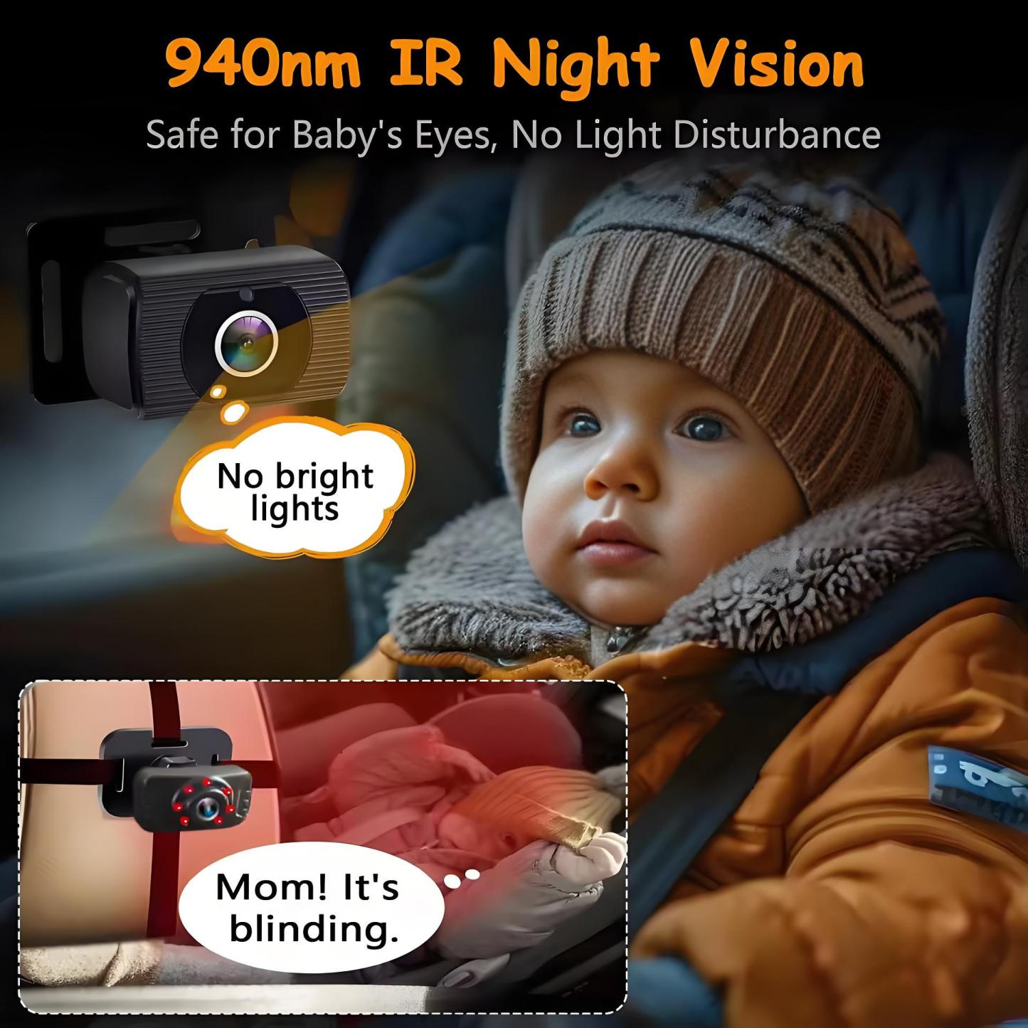 Baby Car Camera 7 " 1080P FHD Dual Car Baby Mirror 360 Degree Rotating Backseat Camera for 2 Kids Clear Night Vision Easy Setup