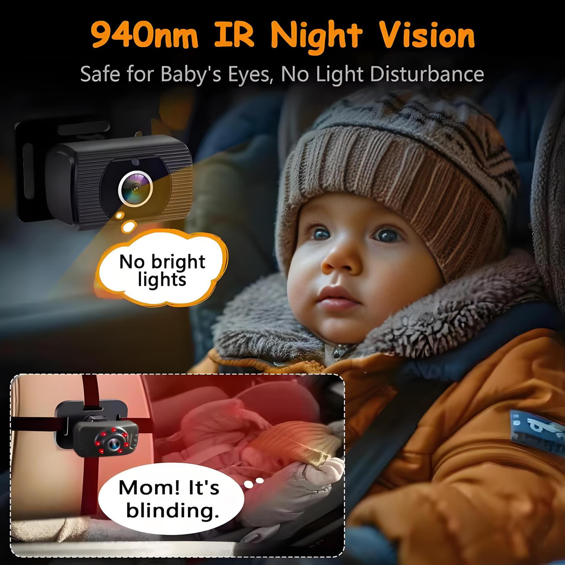 Baby Car Camera 7 " 1080P FHD Dual Car Baby Mirror 360 Degree Rotating Backseat Camera for 2 Kids Clear Night Vision Easy Setup