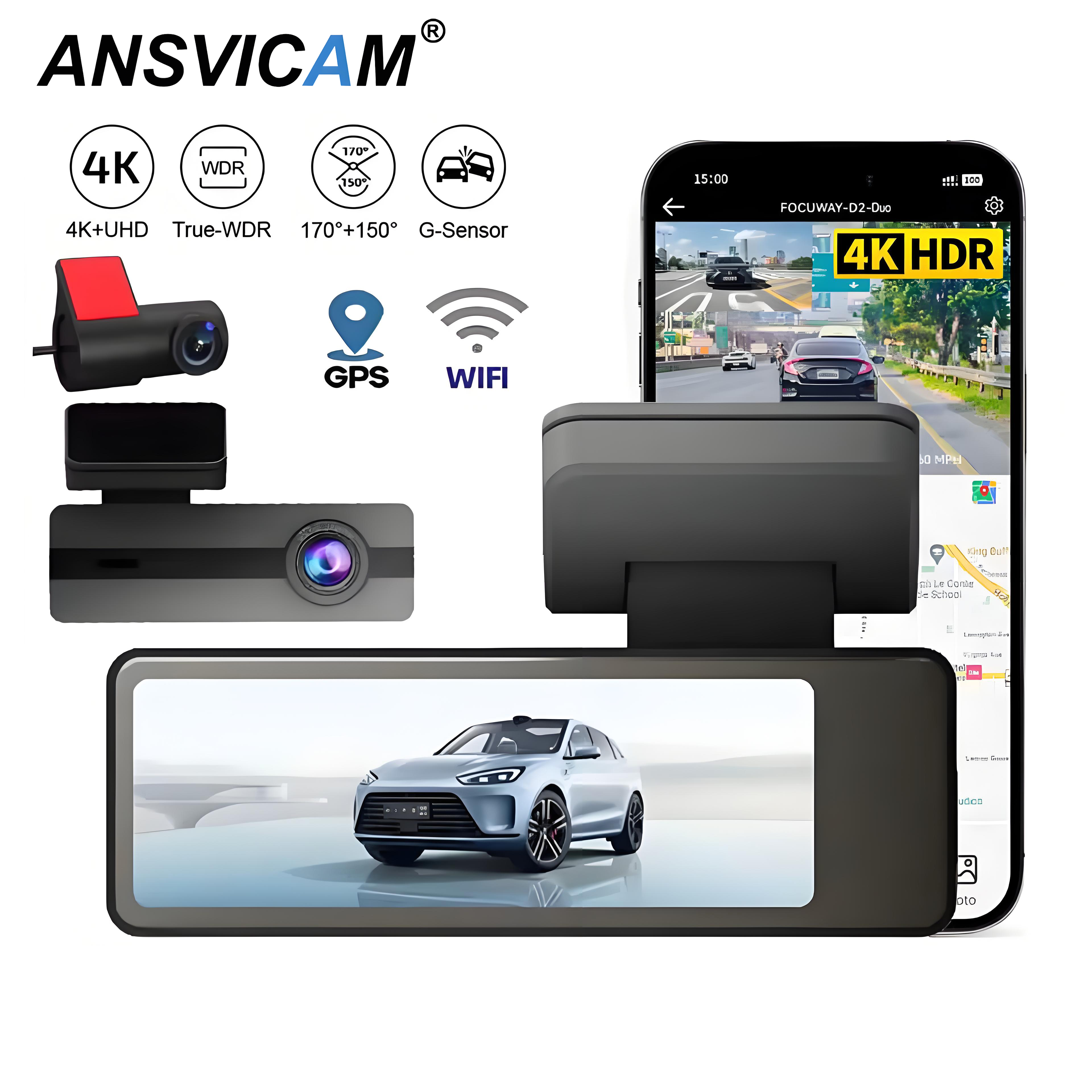 4K Dash Cam GPS WIFI APP 24H Night Vision Mini 2 Lens Dashcam Car Camera DVR Video Recorder Rear View Camera for Car Black Box