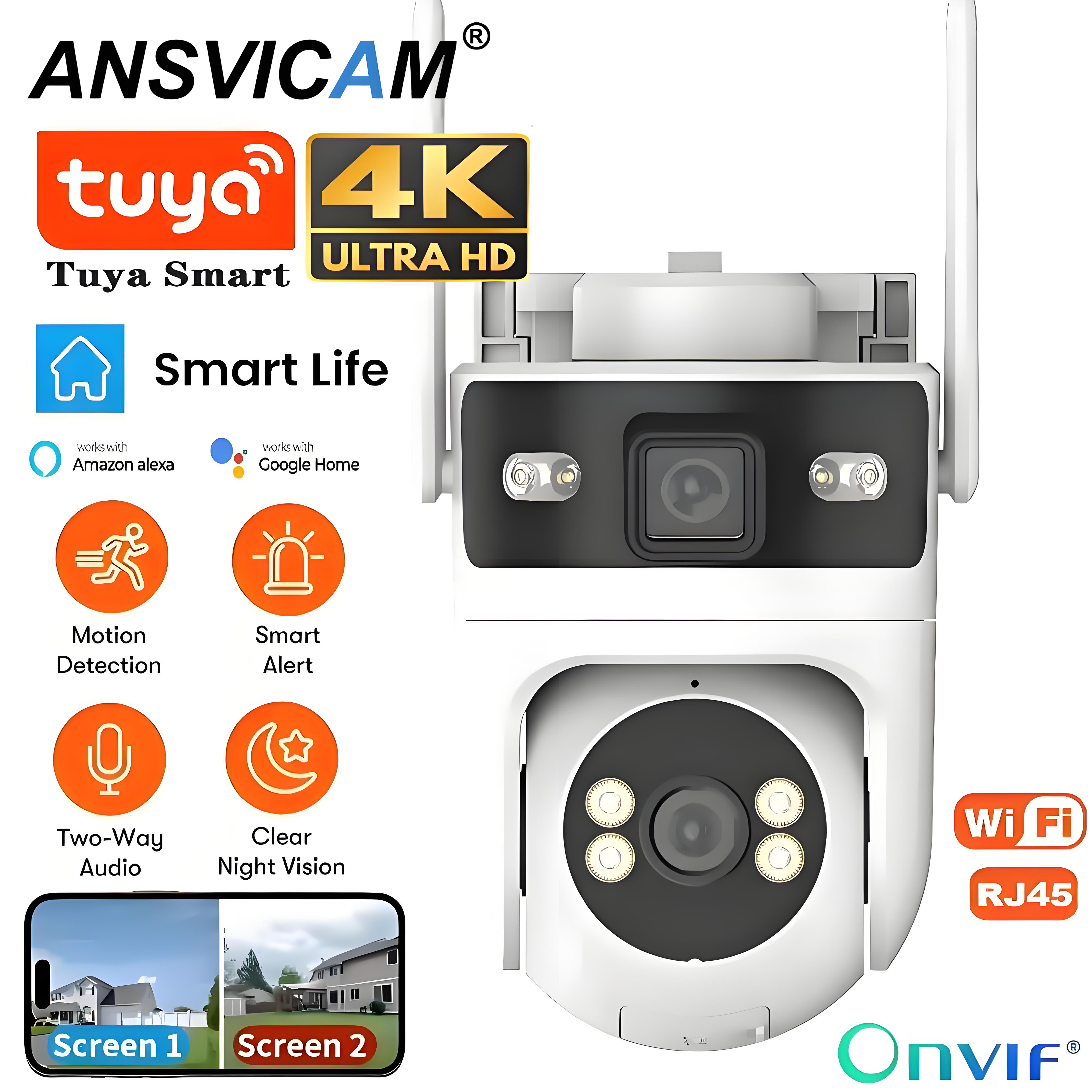 WiFi Outdoor Dual Lens Camera 4K 8MP Dual Screen PTZ Security Camera Motion Detection Auto Track CCTV Wireless Surveillance