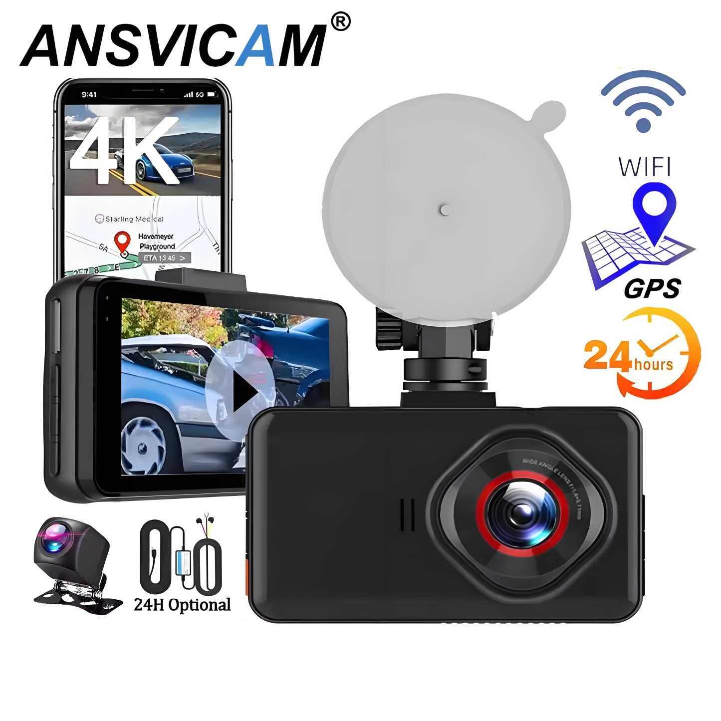 4K WIFI Dual Camera Dash Cam for Cars HD Front and Rear Car DVR GPS Video Recorder 24H Parking Monitor Black Box Car Accessories