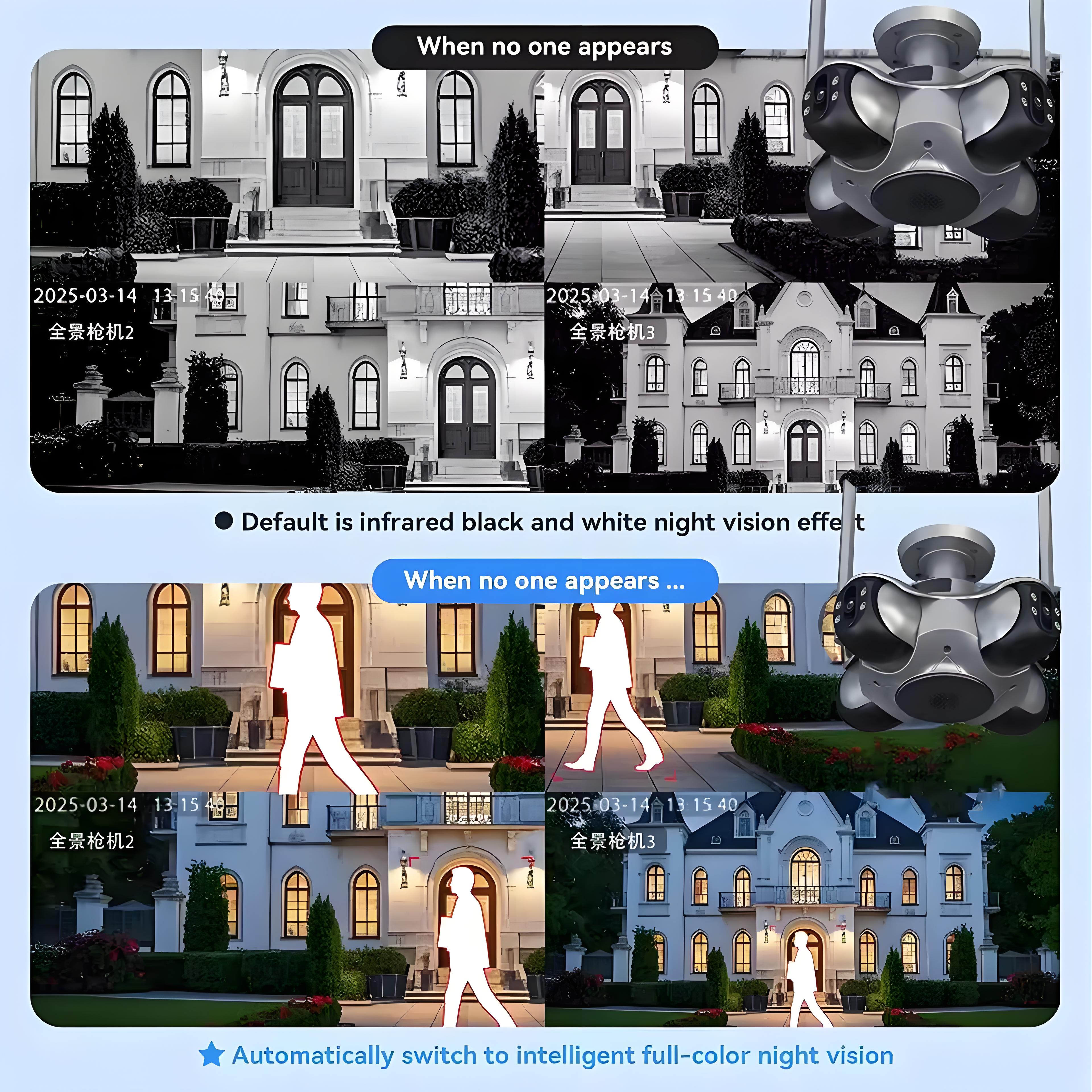 10K 20MP Home Security Outdoor WiFi Camera 4 Lens 4 Screen PTZ CCTV Wireless Surveillance Security Protection Auto Tracking Cam