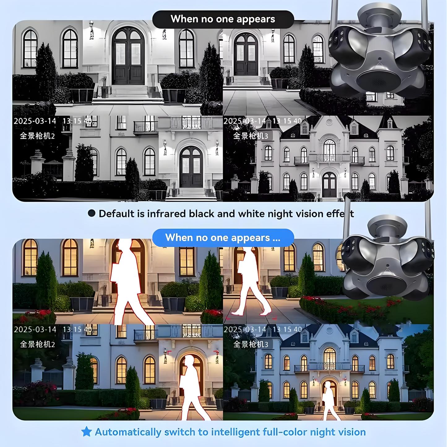 10K 20MP Home Security Outdoor WiFi Camera 4 Lens 4 Screen PTZ CCTV Wireless Surveillance Security Protection Auto Tracking Cam