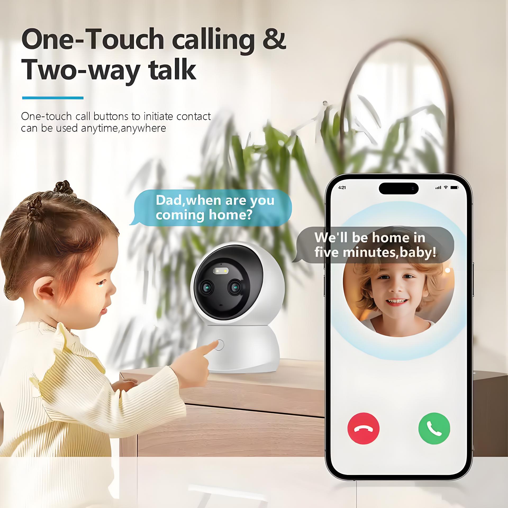 5G Wifi Dual Lens Camera Indoor 2K One-Touch-Call Baby Monitor Two Way Talk Security IP Camera with Alexa AI Motion Detection