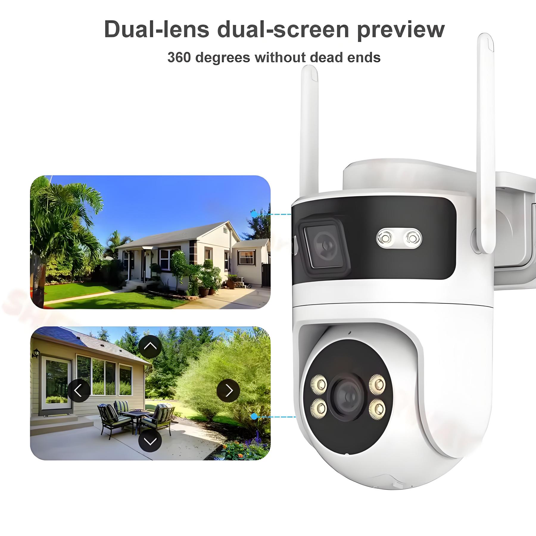 WiFi Outdoor Dual Lens Camera 4K 8MP Dual Screen PTZ Security Camera Motion Detection Auto Track CCTV Wireless Surveillance