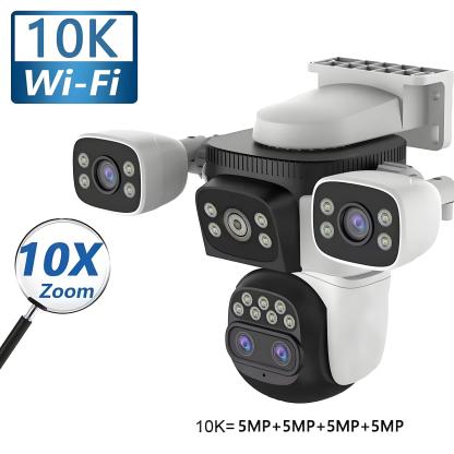10K 20MP Four Screen Four Lens Outdoor WiFi Camera 10X Zoom PTZ 360° Security Protection Camera Auto Tracking CCTV Surveillance