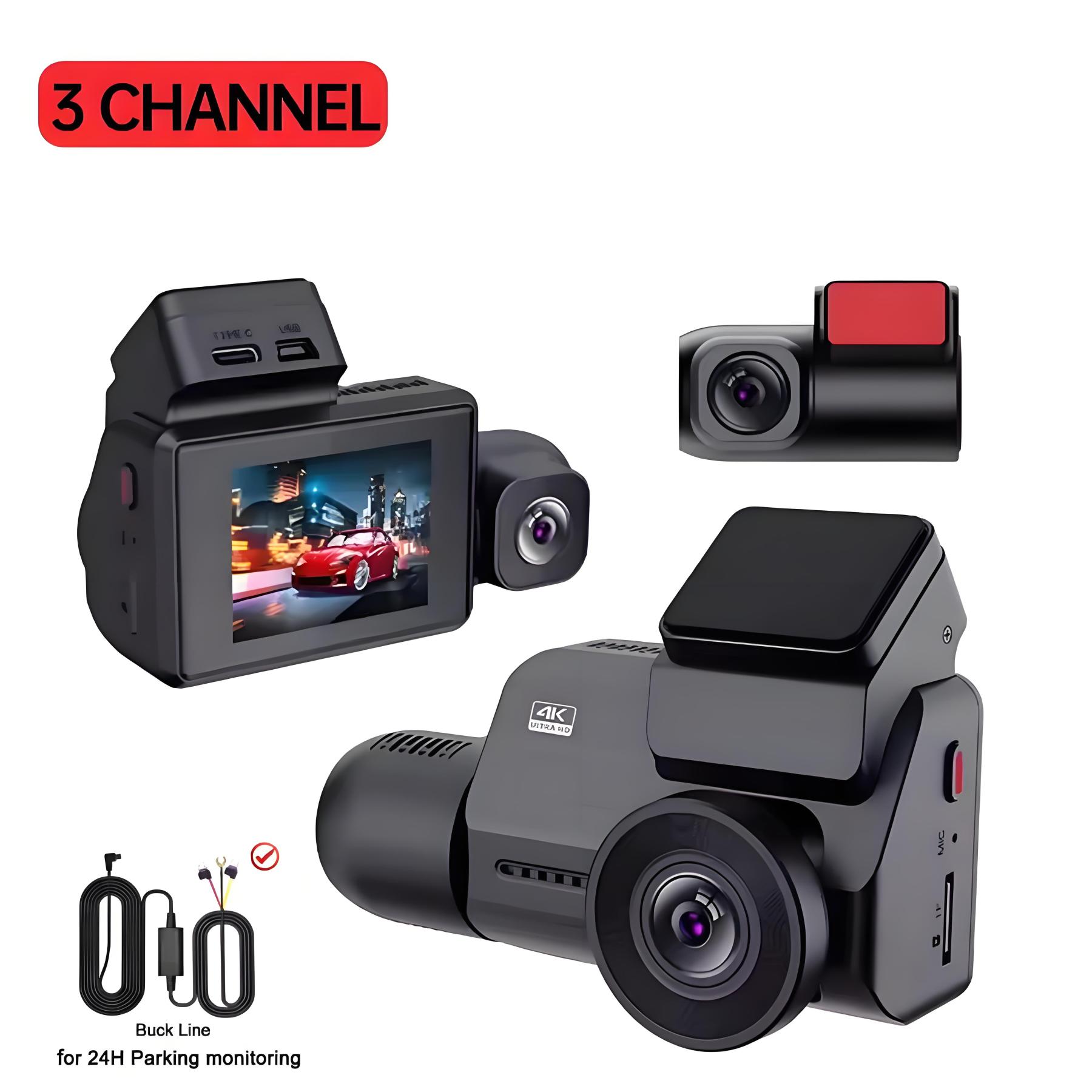 3 Channel Dash Cam 4K Car DVR Video Recorder 2 Inch 3 Lens Triple Lens