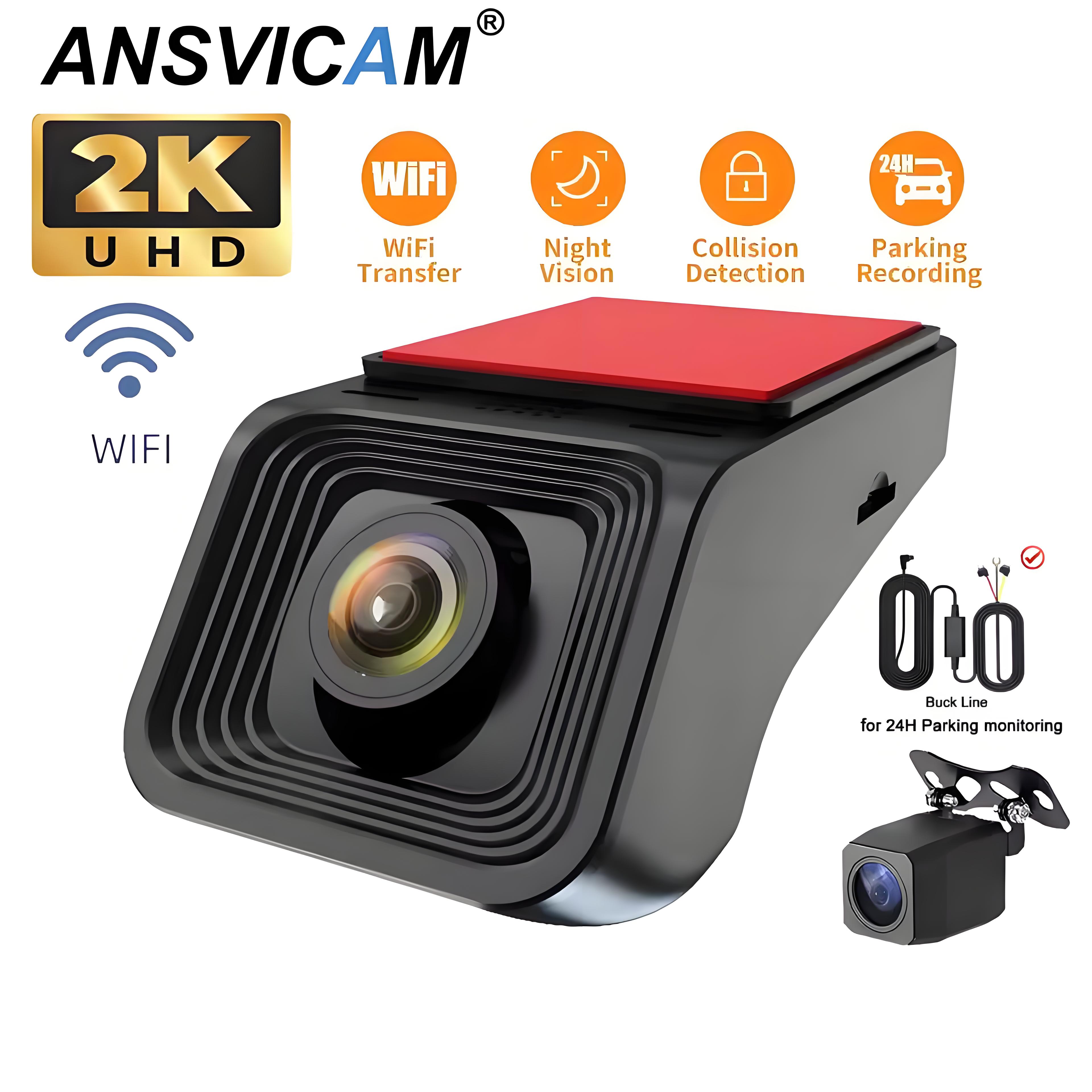 2K Dual Lens Dash Camera WiFi Car DVR HD1080p Dash Cam 24H Parking Monitor Night Vision Car Driving Video Recorder for All Cars