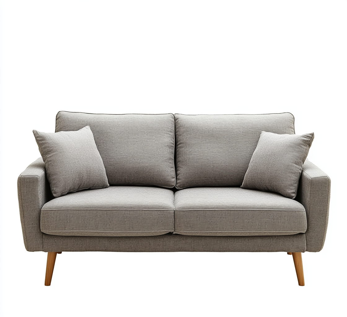 Sofá moderno de 2 plazas gris claro para sala de estar con cojines incluidos-Moblimo
